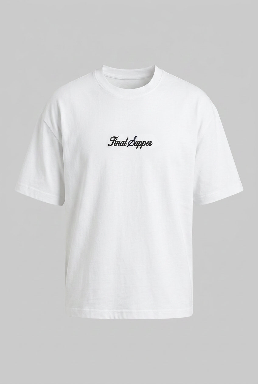 Erkek Final Supper Nakışlı Oversize T-Shirt Ekru