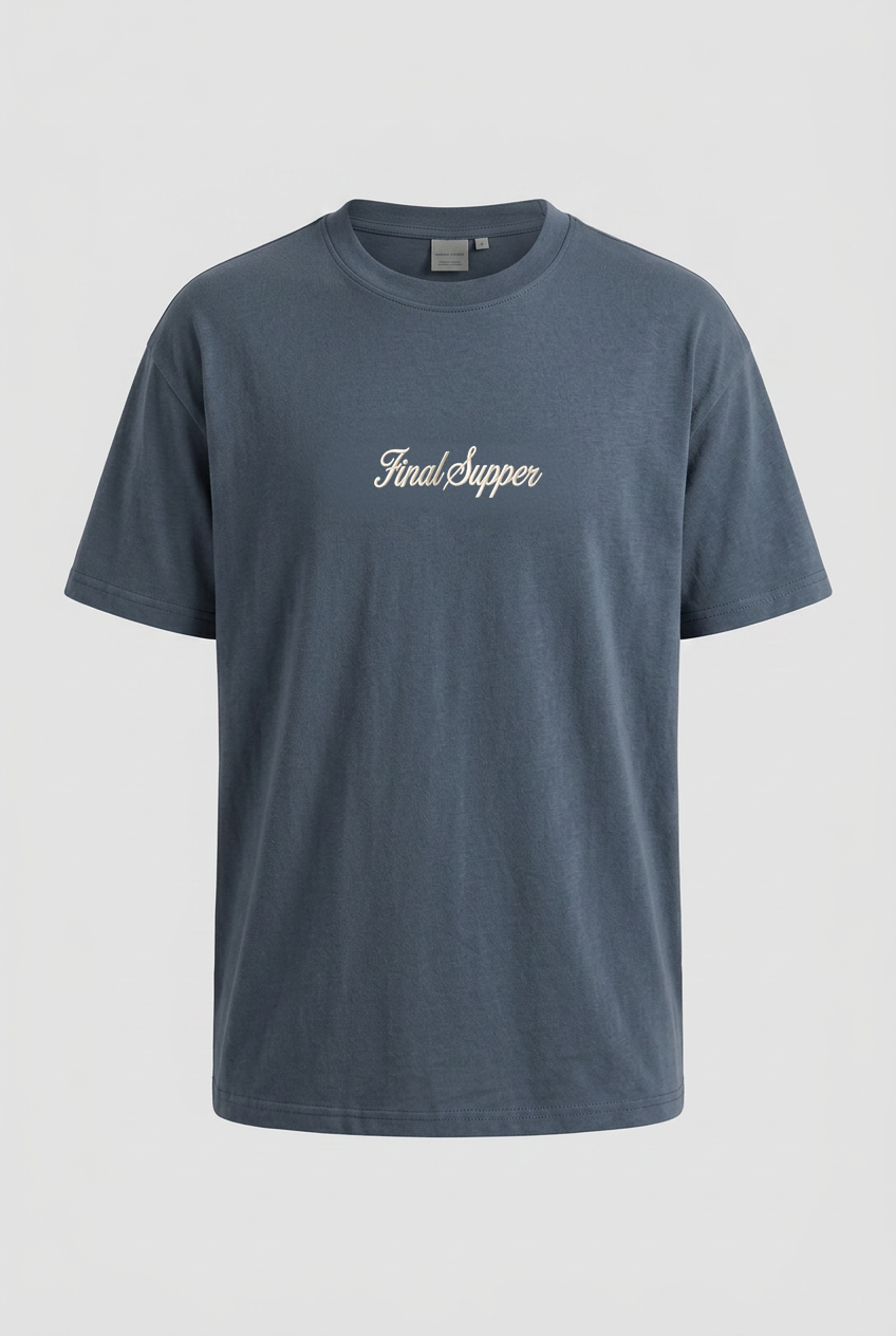 Erkek Final Supper Nakışlı Oversize T-Shirt Petrol