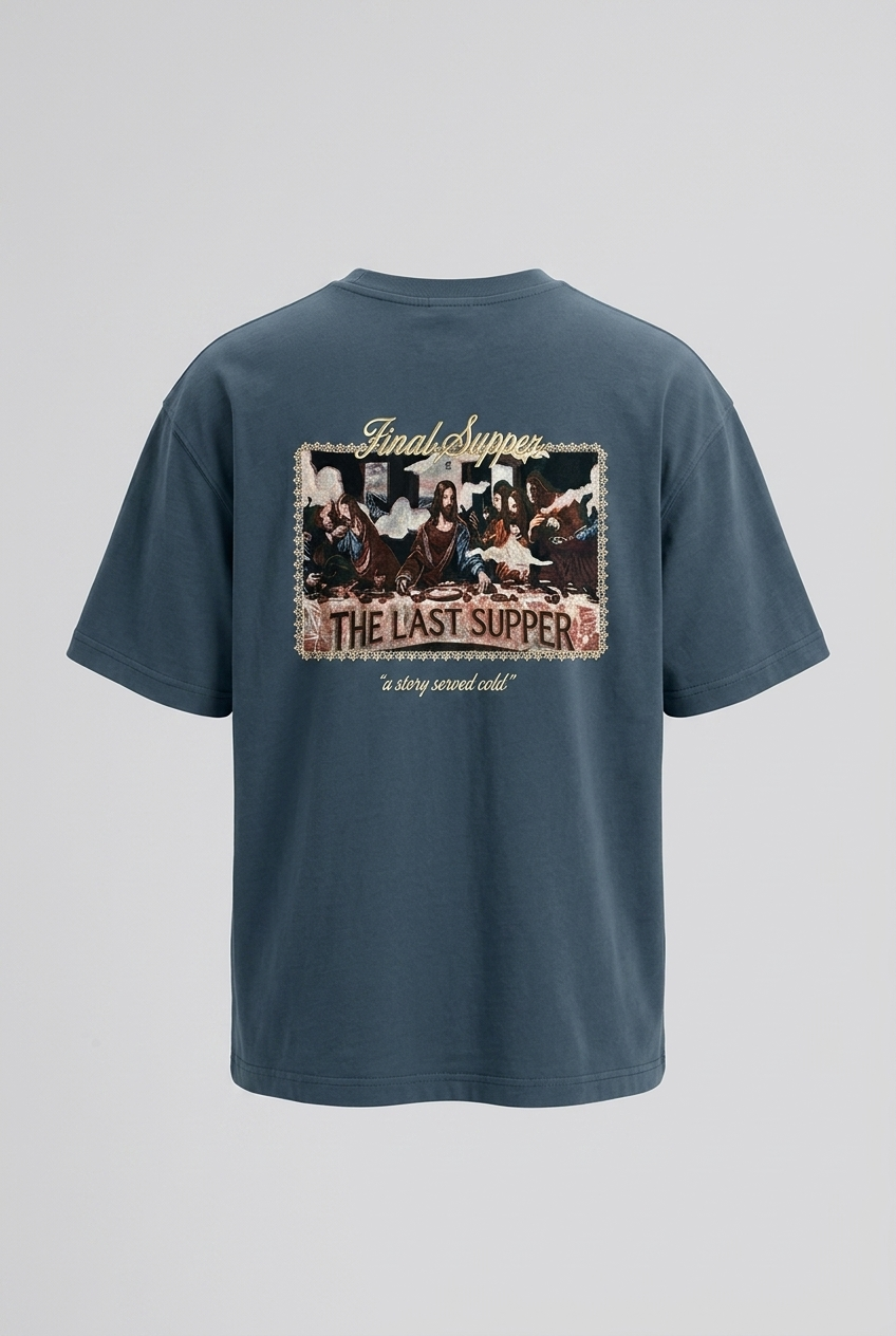 Erkek Final Supper Nakışlı Oversize T-Shirt Petrol