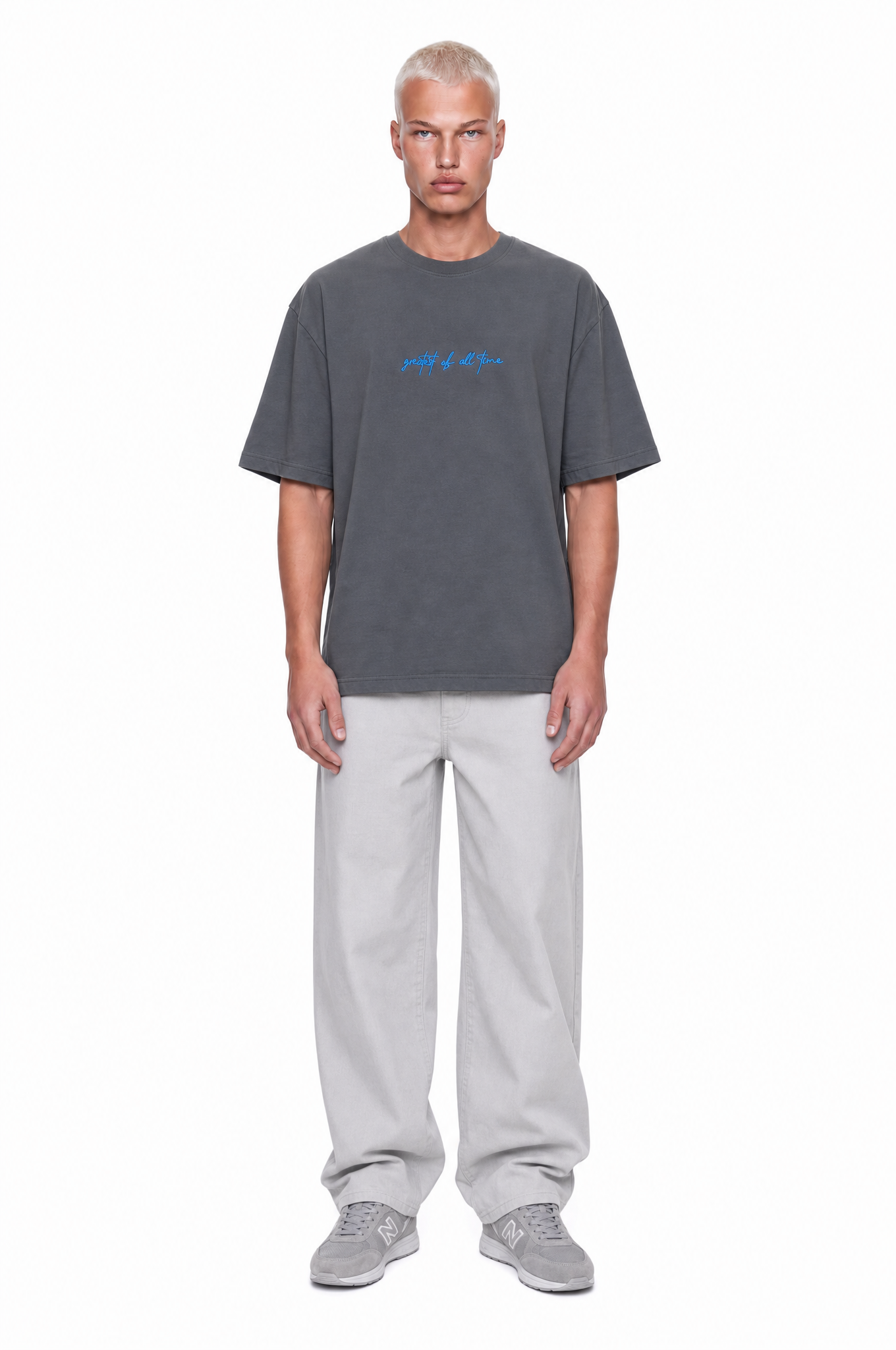 Erkek Goats Baskılı Oversize T-Shirt Füme