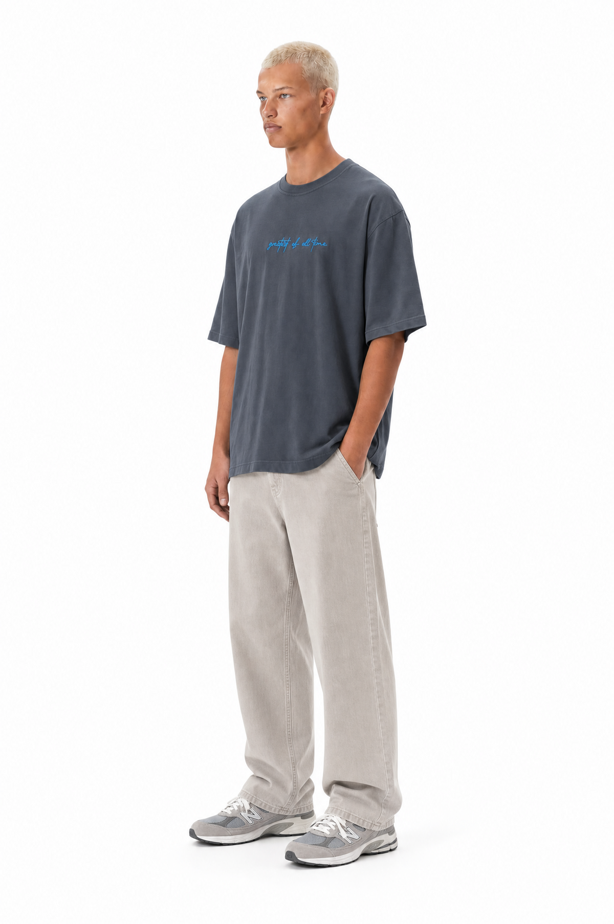 Erkek Goats Baskılı Oversize T-Shirt Füme