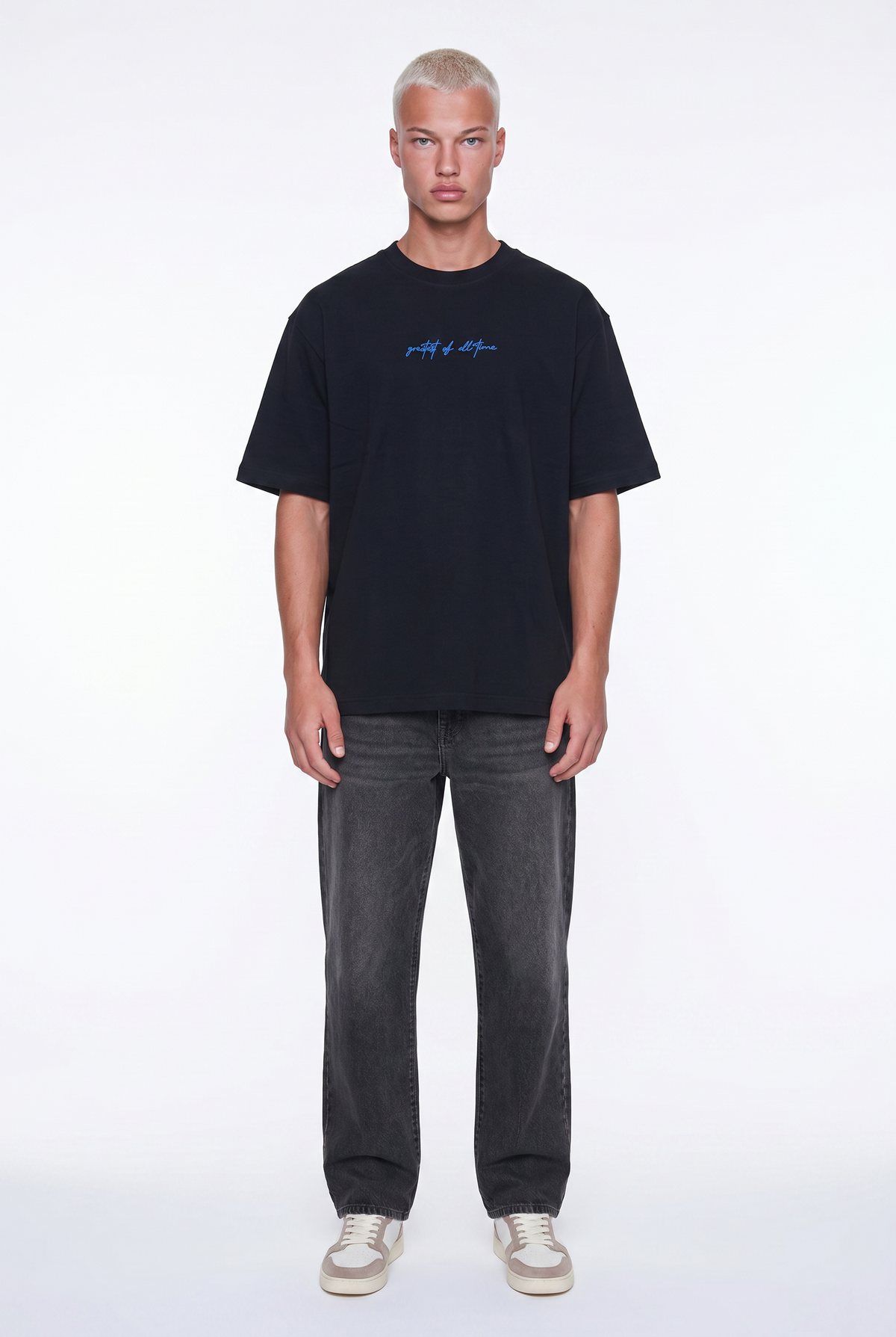 Erkek Goats Baskılı Oversize T-Shirt Siyah