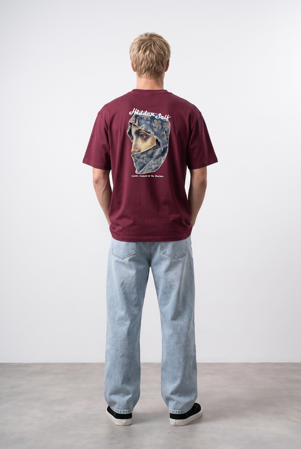 Erkek Hidden Self Baskılı Oversize T-Shirt Bordo