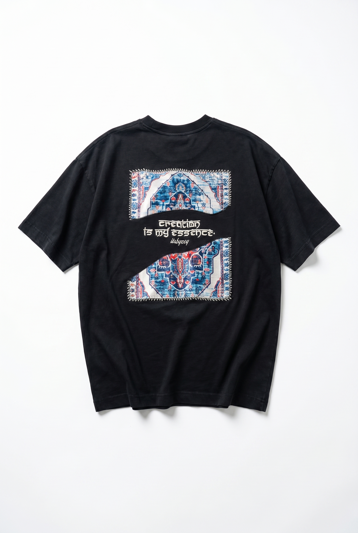 Erkek Itsbyzey Nakış Detaylı Oversize T-Shirt Siyah