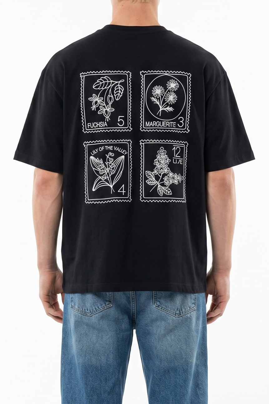 Erkek Nakışlı Oversize T-Shirt Siyah