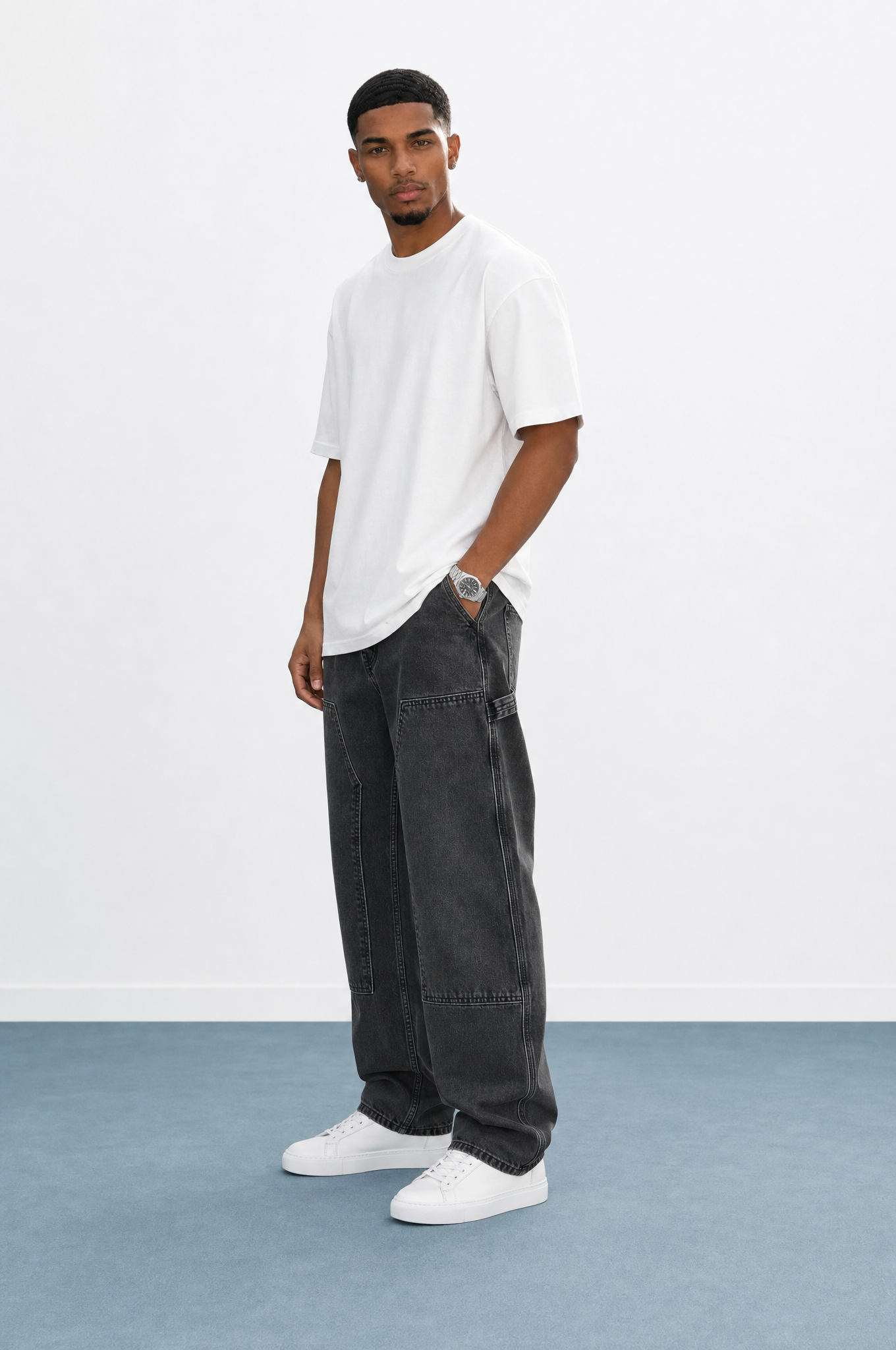 Erkek Parça Detaylı Baggy Jean Siyah