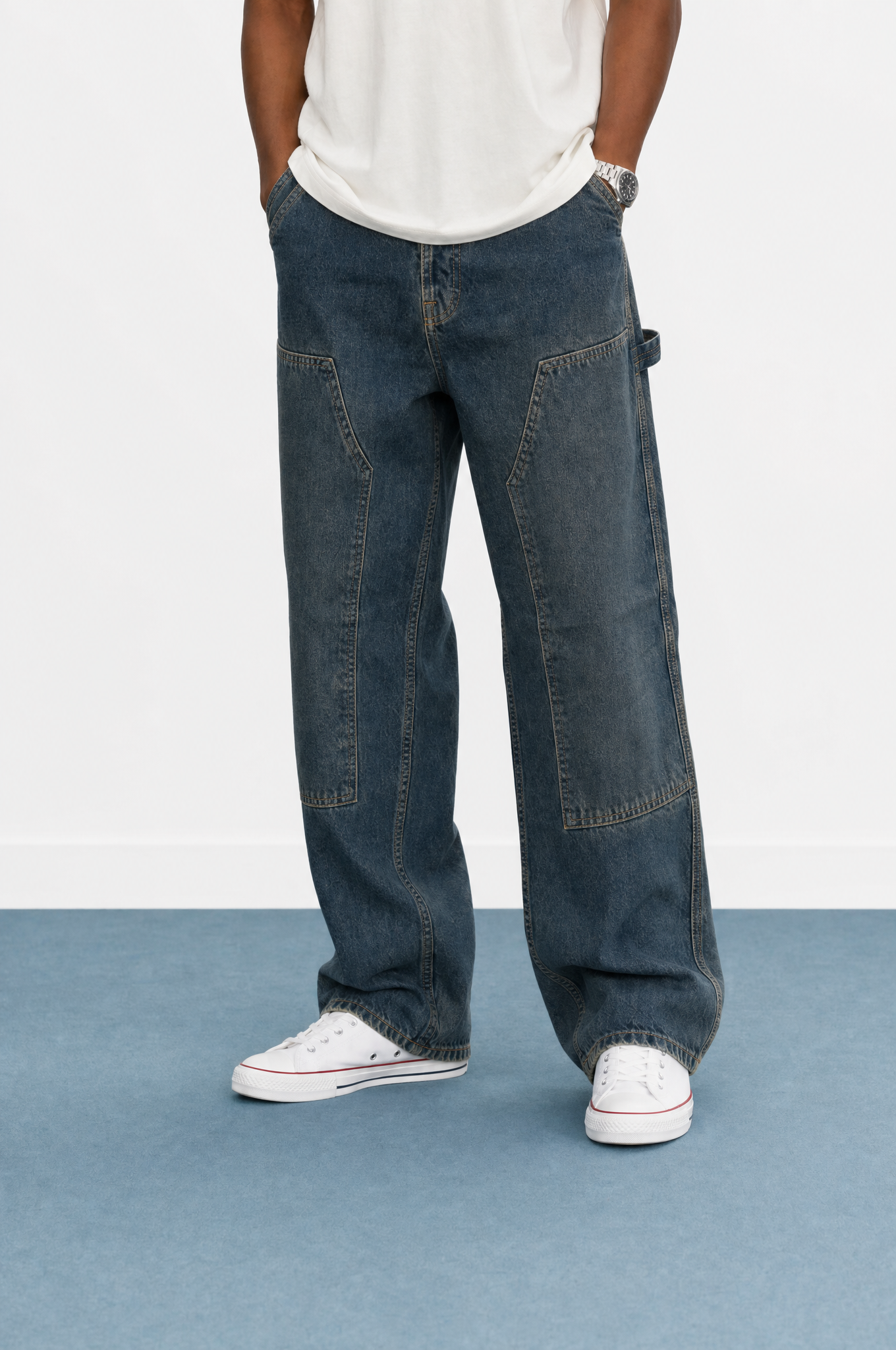 Erkek Parça Detaylı Baggy Jean Tint Mavi