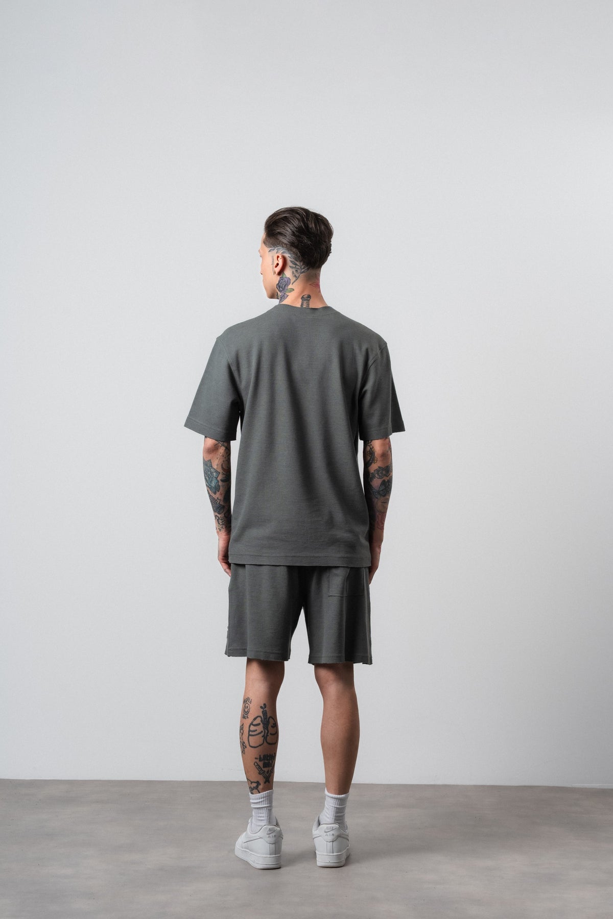 Erkek Pis Dikişli Regular Fit T-Shirt Şort Takım Haki