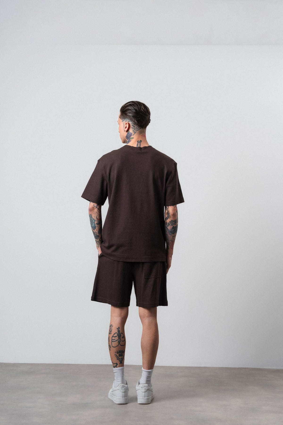 Erkek Pis Dikişli Regular Fit T-Shirt Şort Takım Kahve