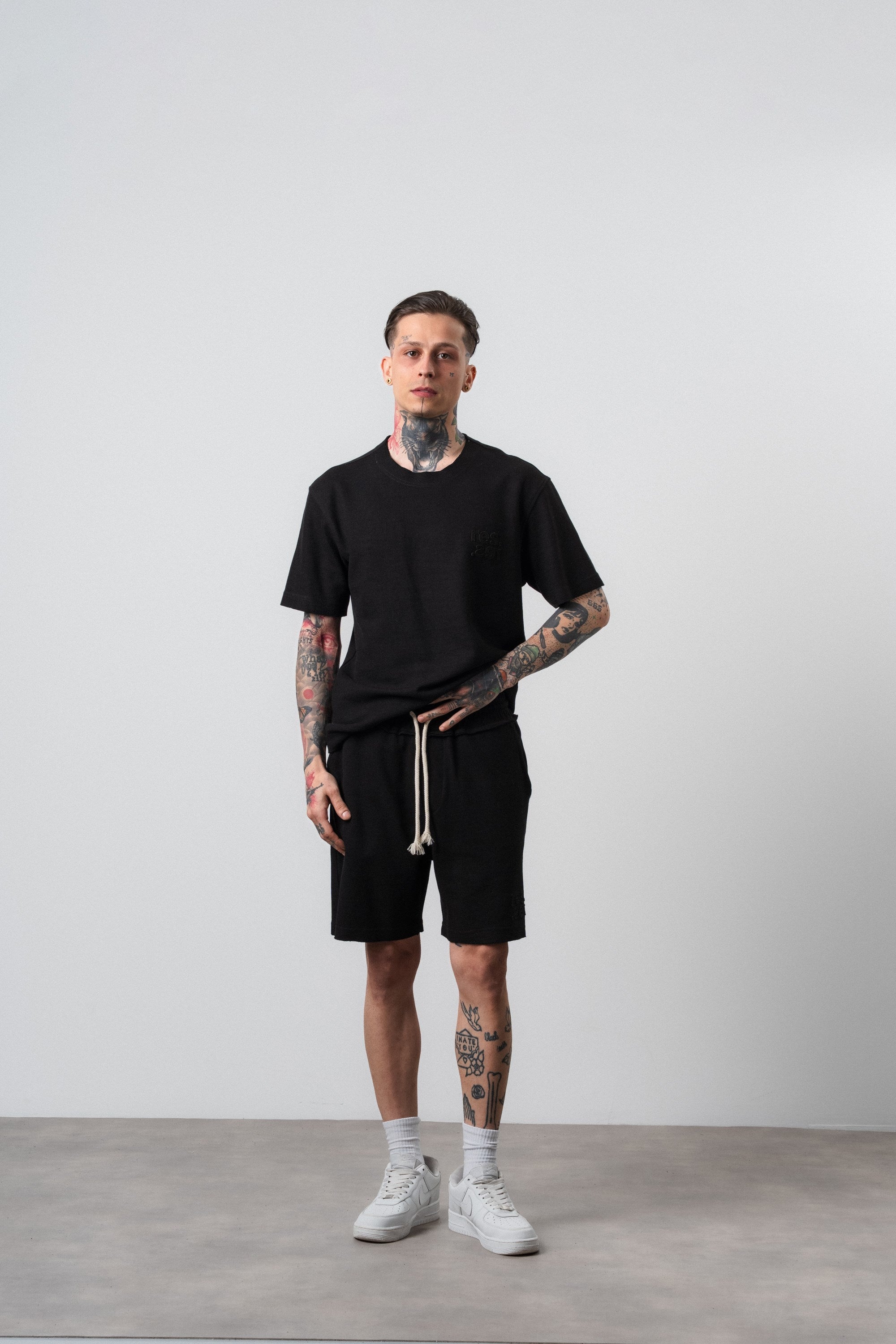 Erkek Pis Dikişli Regular Fit T-Shirt Şort Takım Siyah