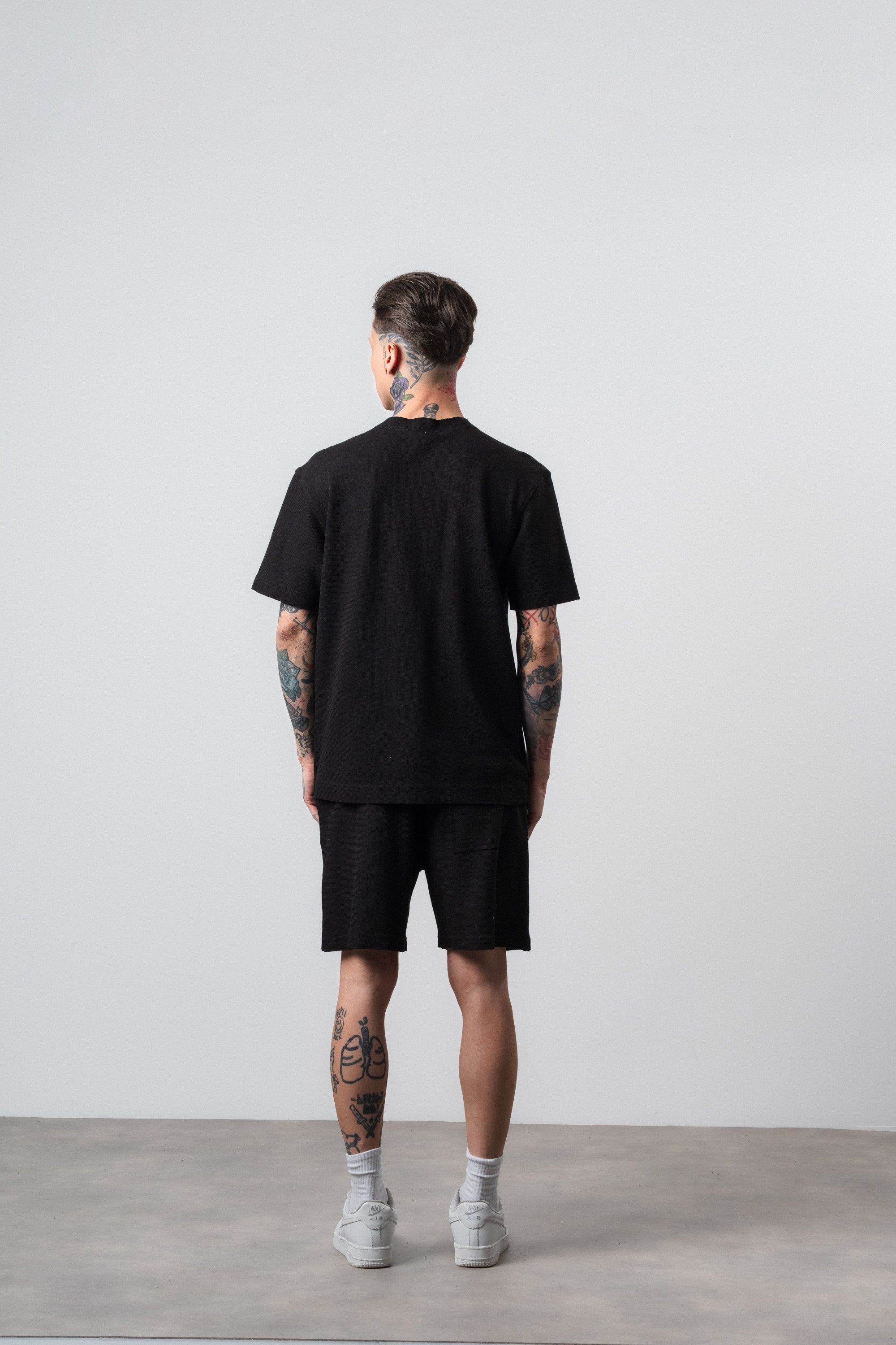 Erkek Pis Dikişli Regular Fit T-Shirt Şort Takım Siyah