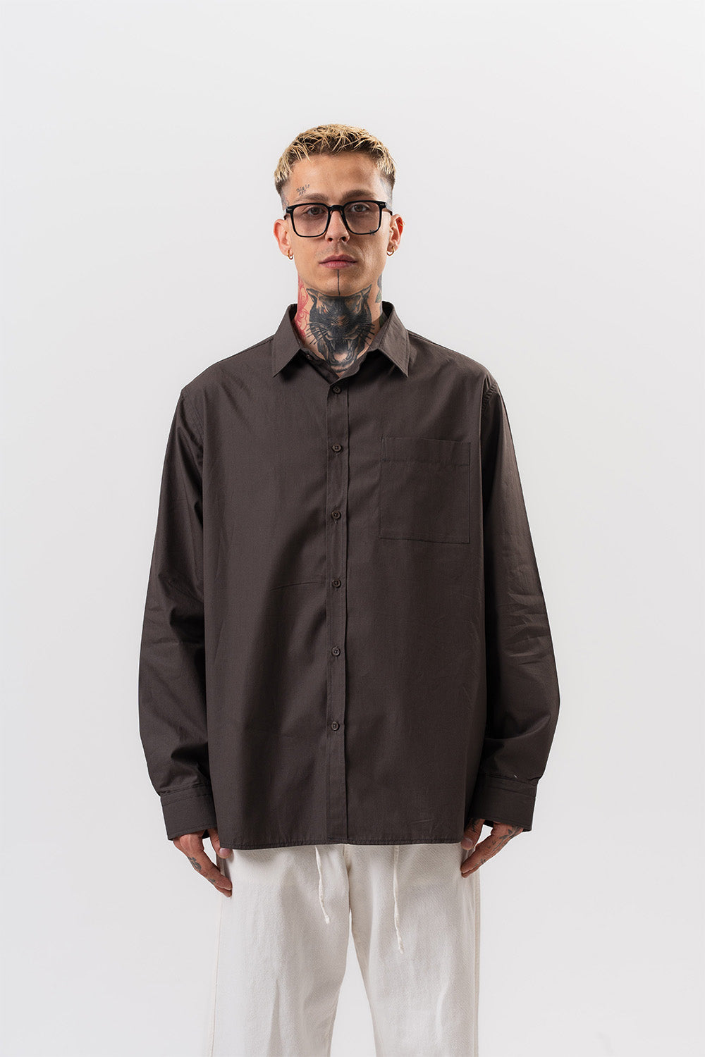 Respire-Erkek Poplin Oversize Gömlek Füme-Gömlek-3-milagron.live