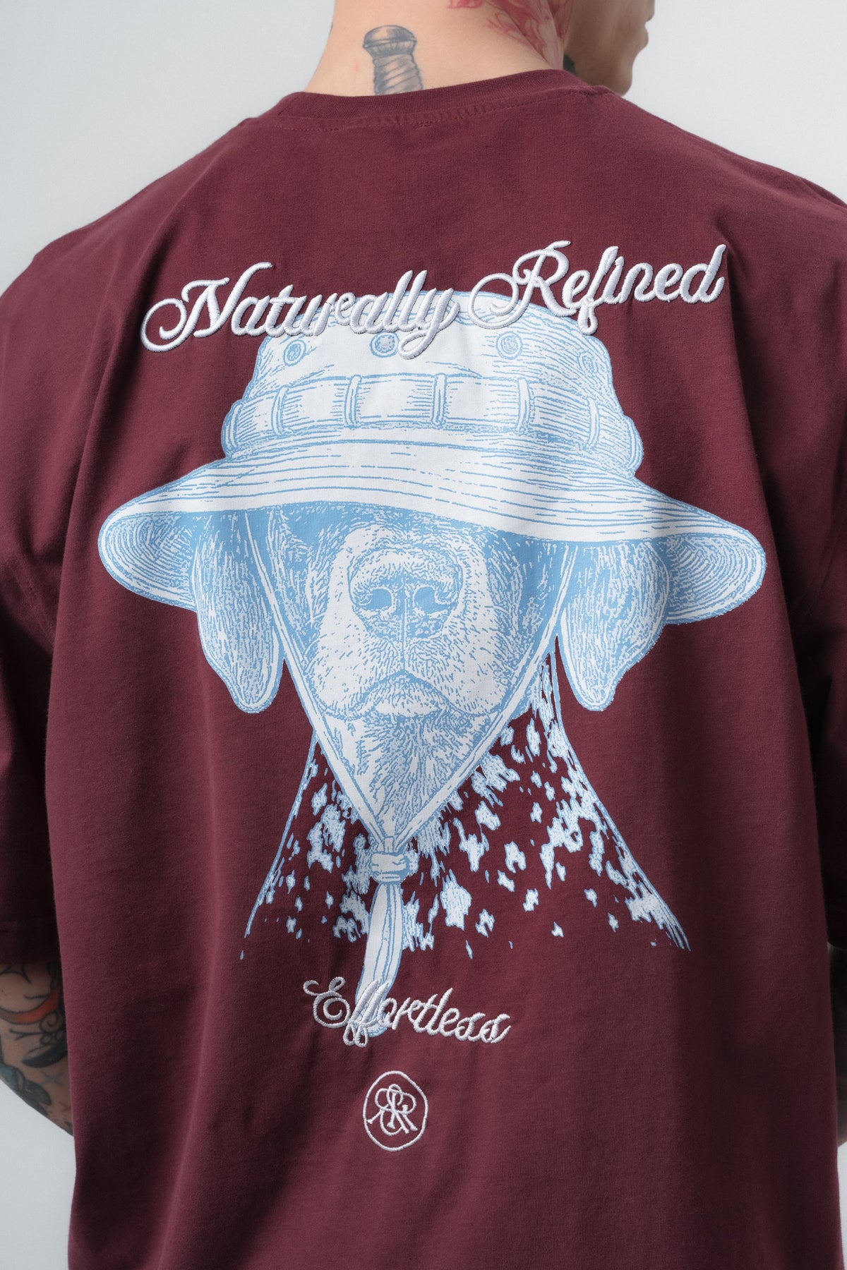 Erkek Refined Baskılı Oversize T-Shirt Bordo