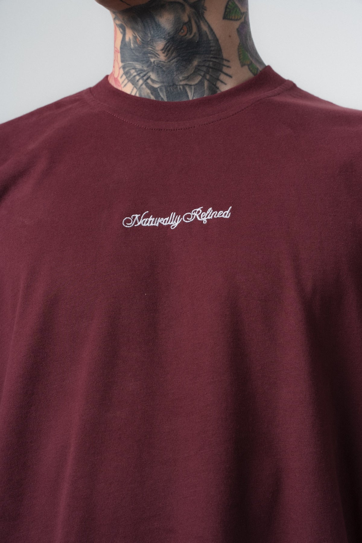 Erkek Refined Baskılı Oversize T-Shirt Bordo