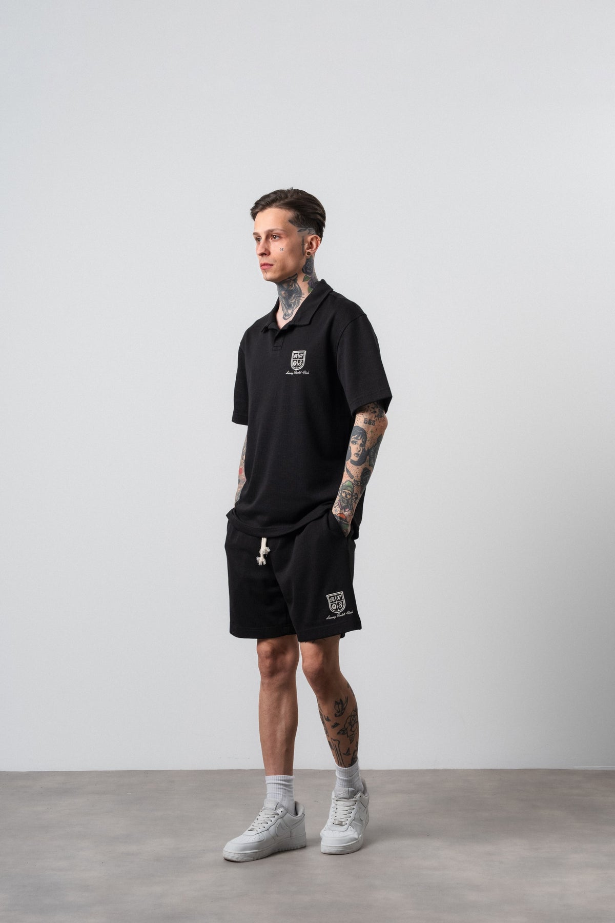 Erkek Rocket Club Yazılı Regular Fit T-Shirt Şort Takım Siyah