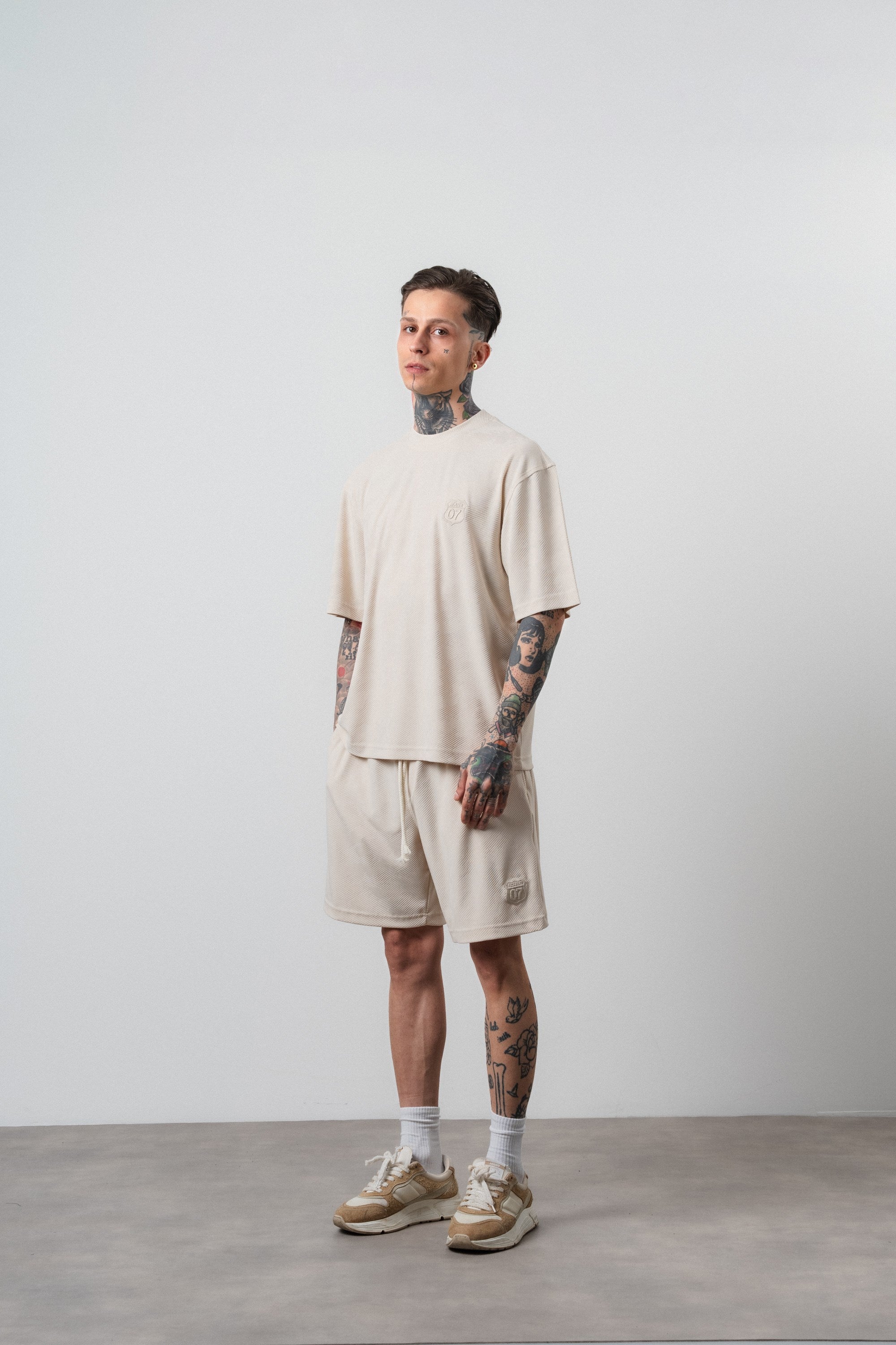 Erkek Route 07 Arma Detaylı Regular Fit T-Shirt Şort Takım Bej