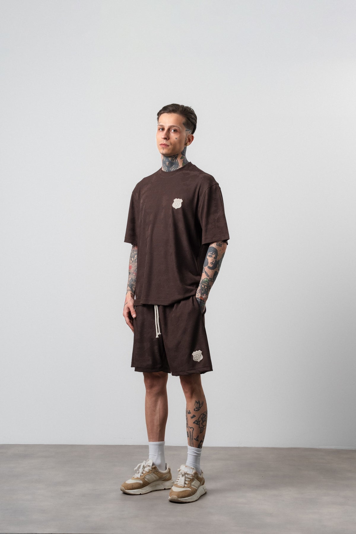 Erkek Route 07 Arma Detaylı Regular Fit T-Shirt Şort Takım Kahve