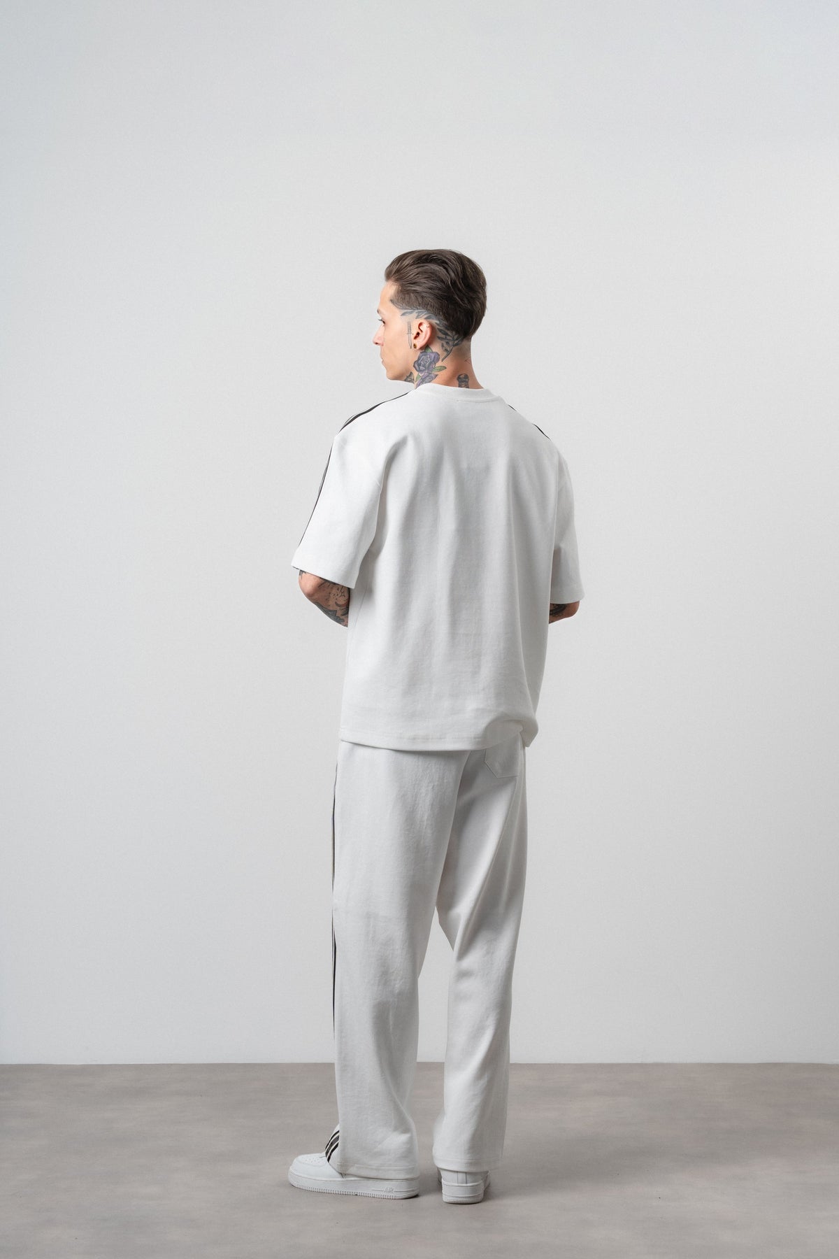 Erkek Şerit Detaylı Regular Fit Eşofman Takımı Ekru