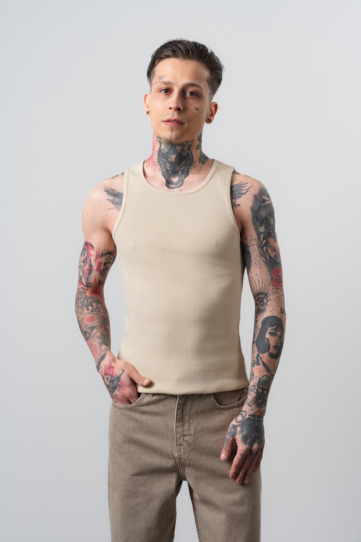 Erkek Tank Top Atlet Bej
