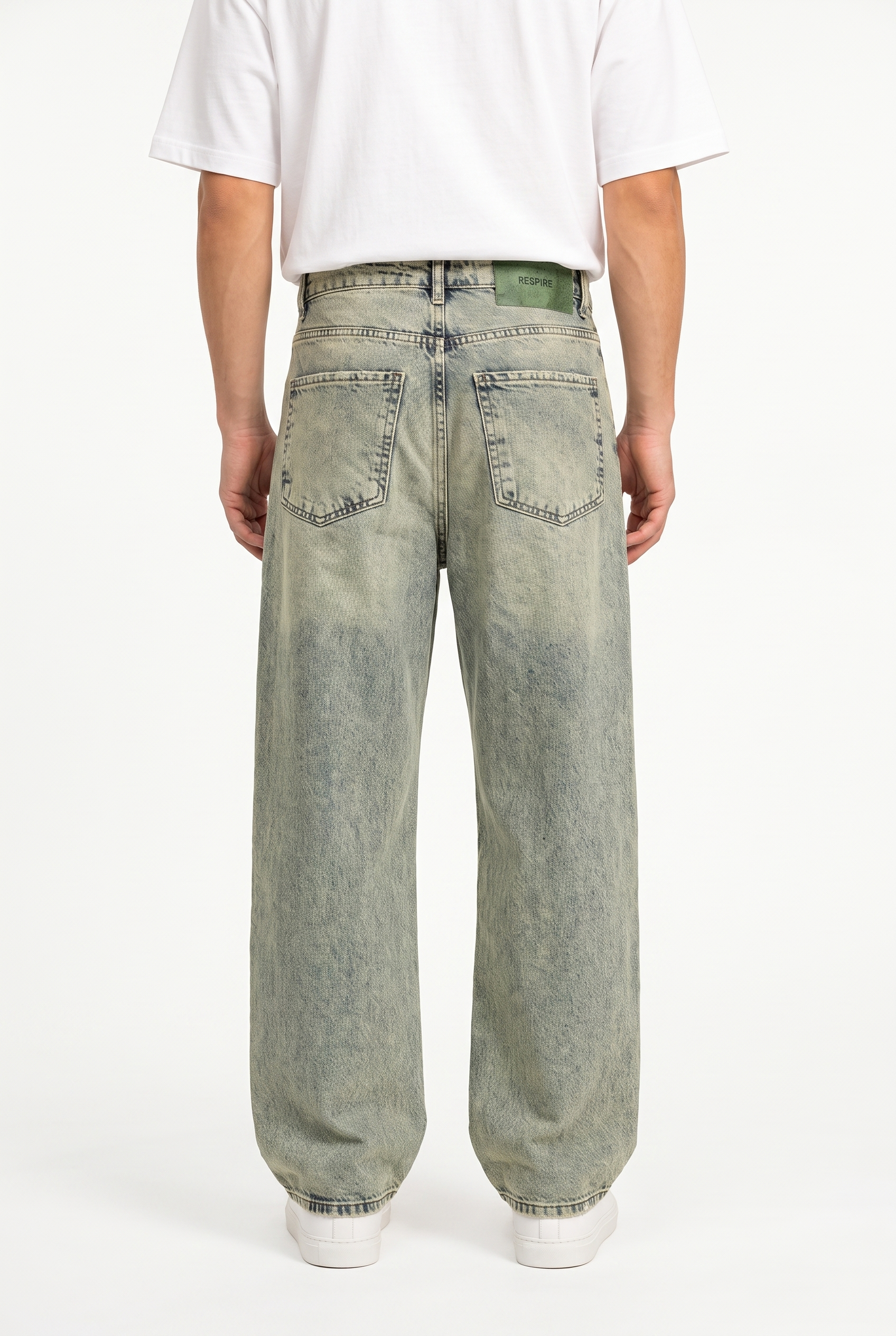 Erkek Washed Basic Baggy Jean Yeşil