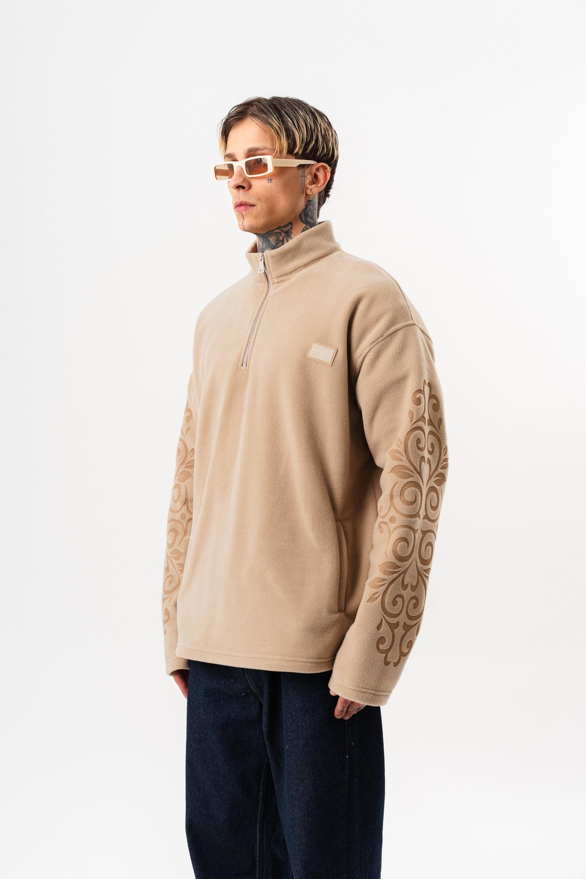 Erkek Ffb Yarım Fermuarlı Oversize Polar Ceket Bej