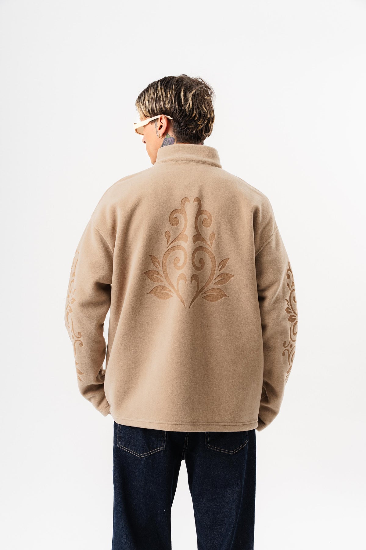Erkek Ffb Yarım Fermuarlı Oversize Polar Ceket Bej