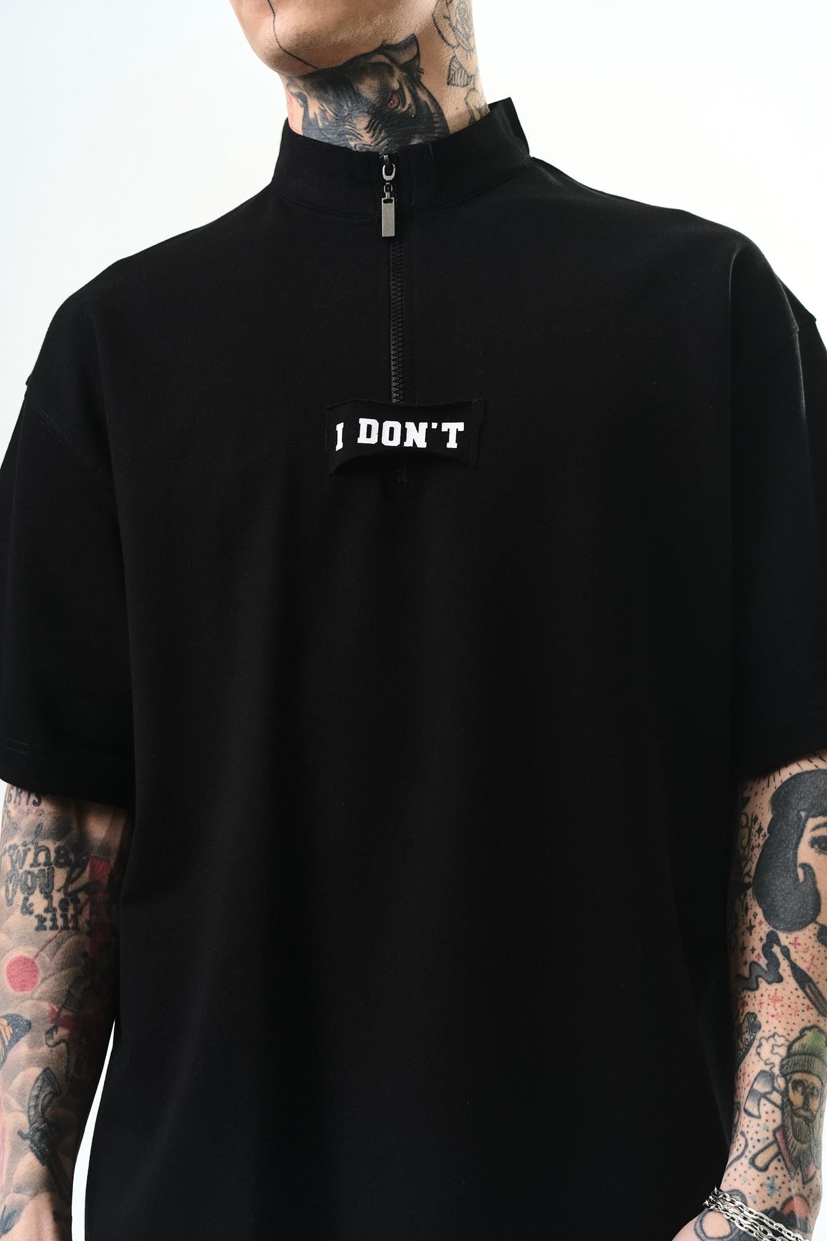 Erkek I Don'T Nakışlı Oversize T-Shirt Siyah