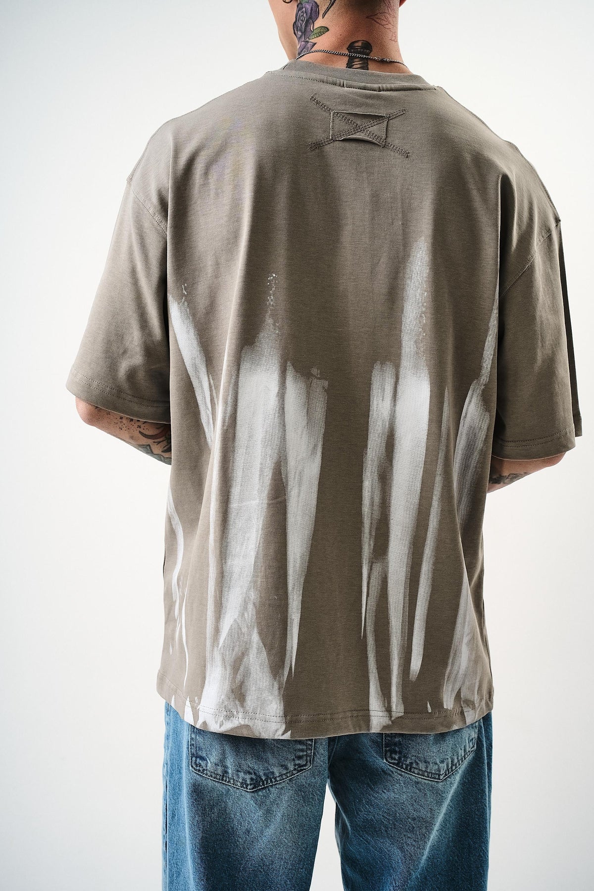 Erkek İMmortal Baskılı Oversize T-Shirt Gri