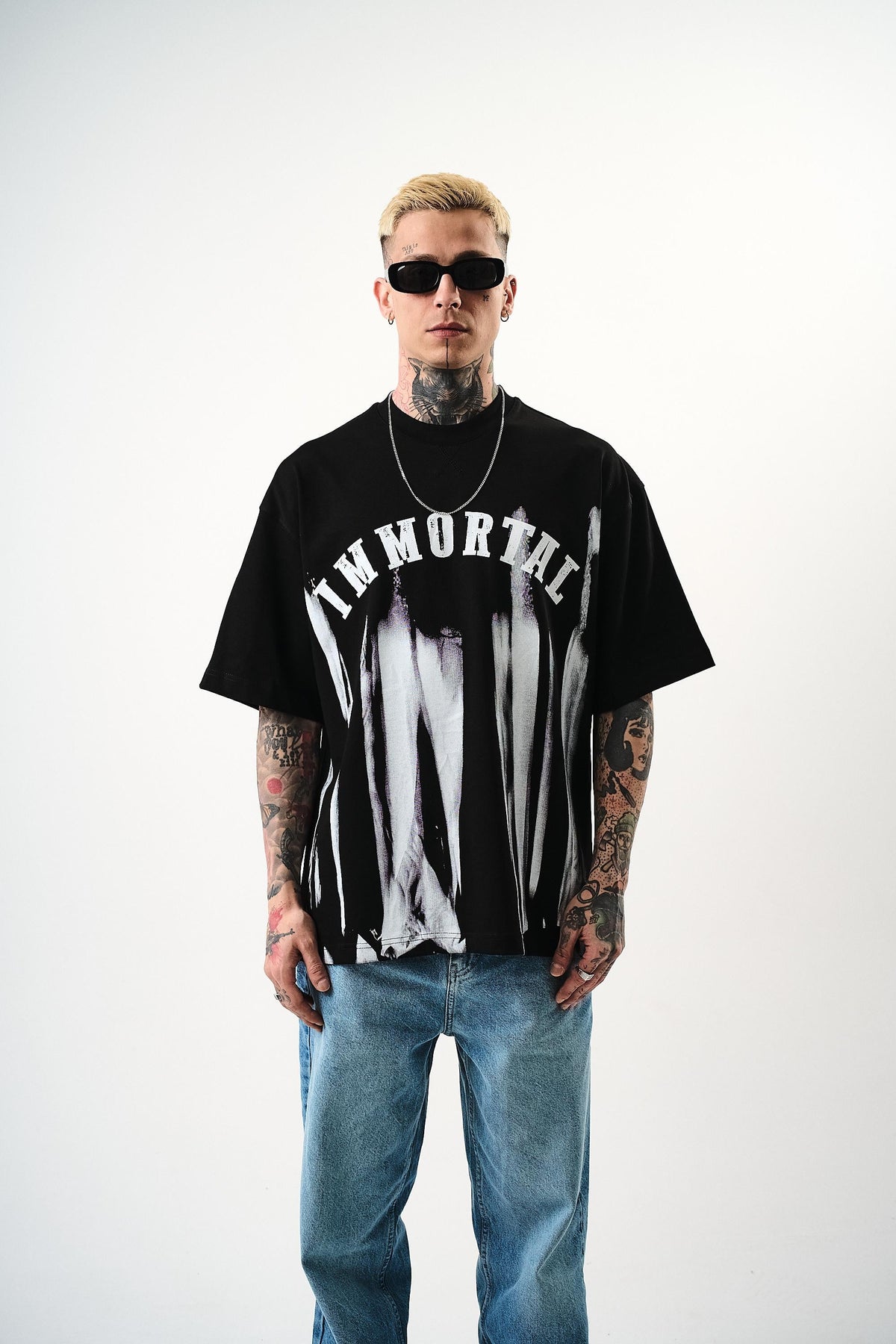 Erkek İMmortal Baskılı Oversize T-Shirt Siyah