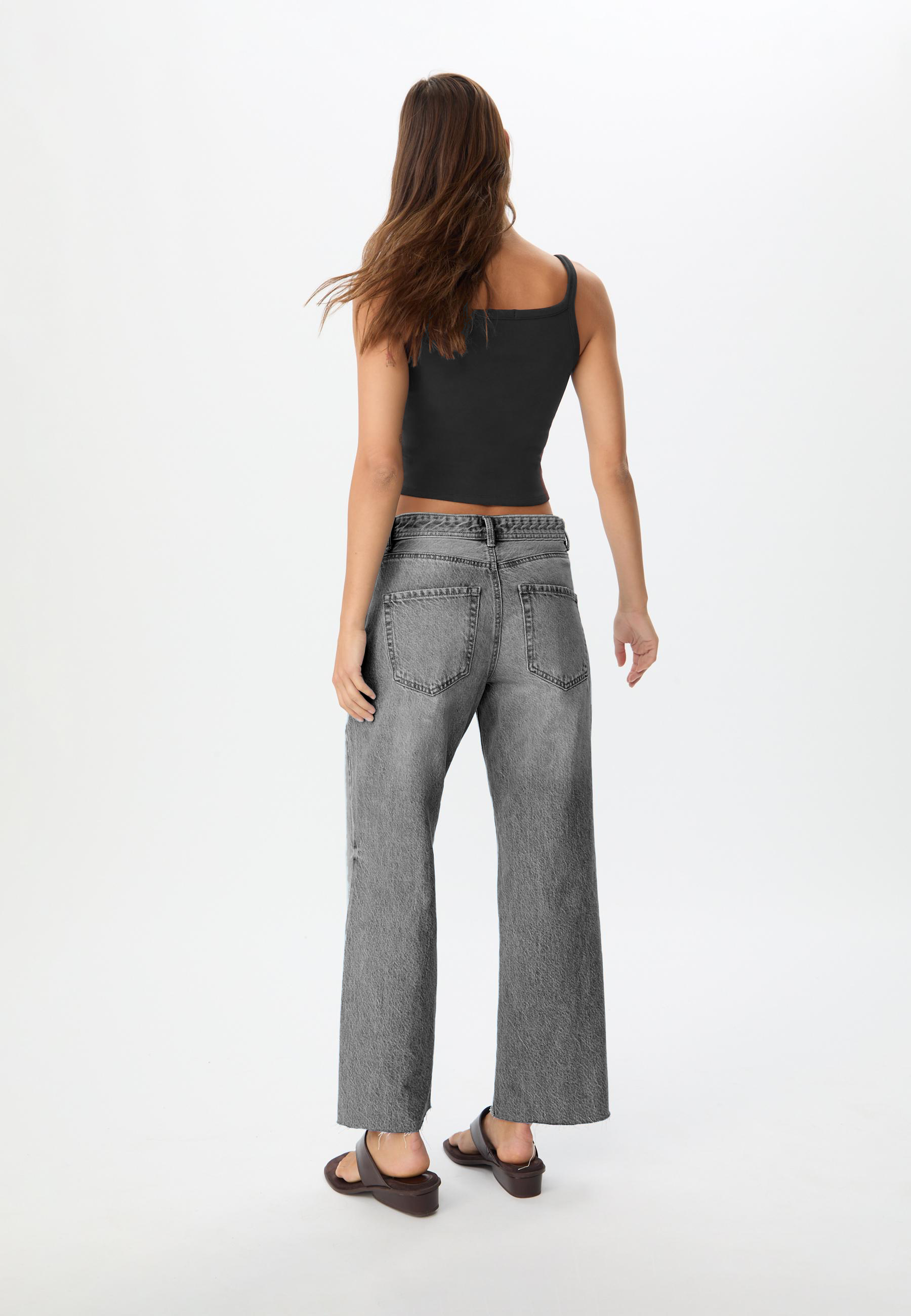 Kadın D96 Straight Crop Jean Gri - 2