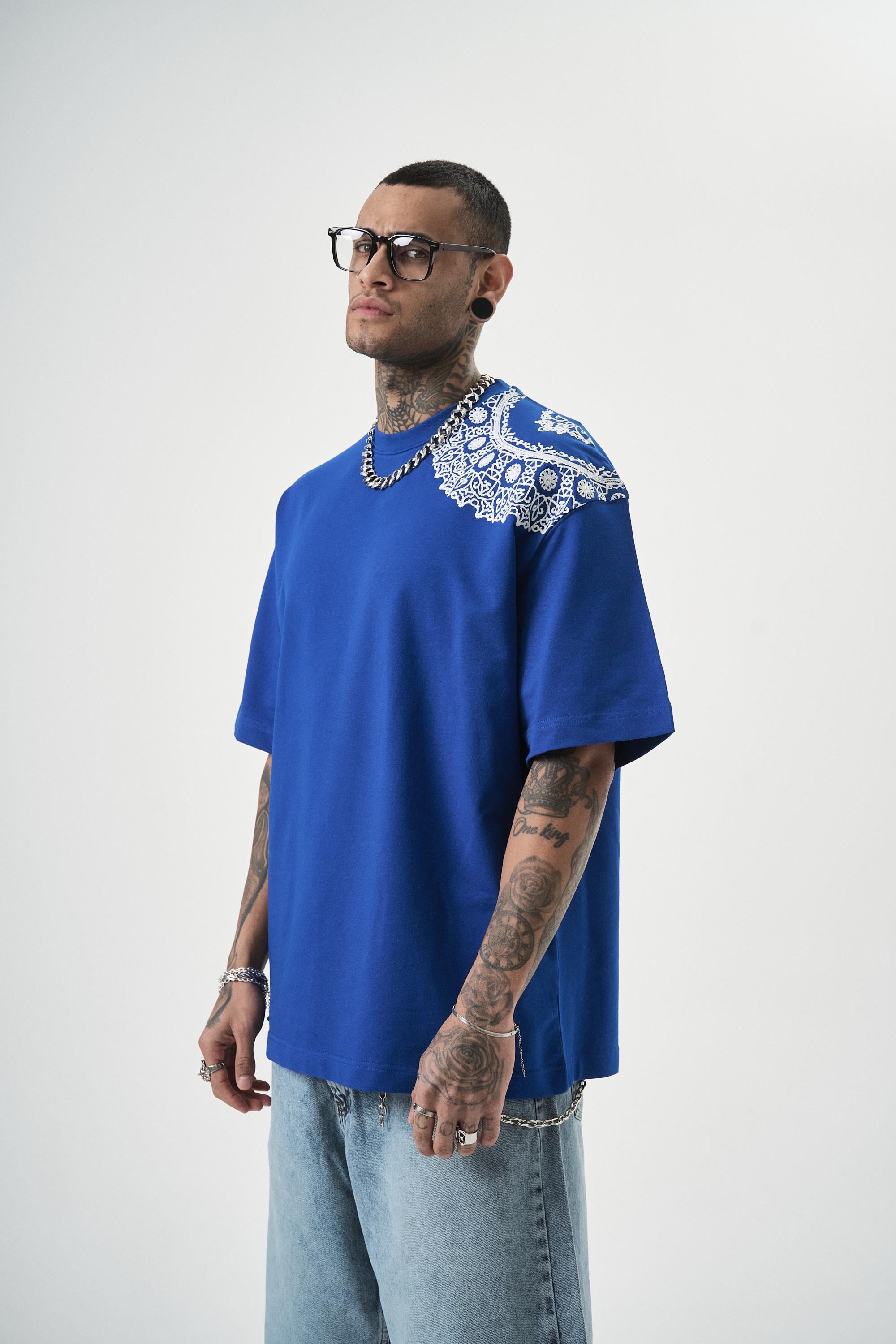 Erkek Minimalism Series Nakışlı Oversize T-Shirt Saks