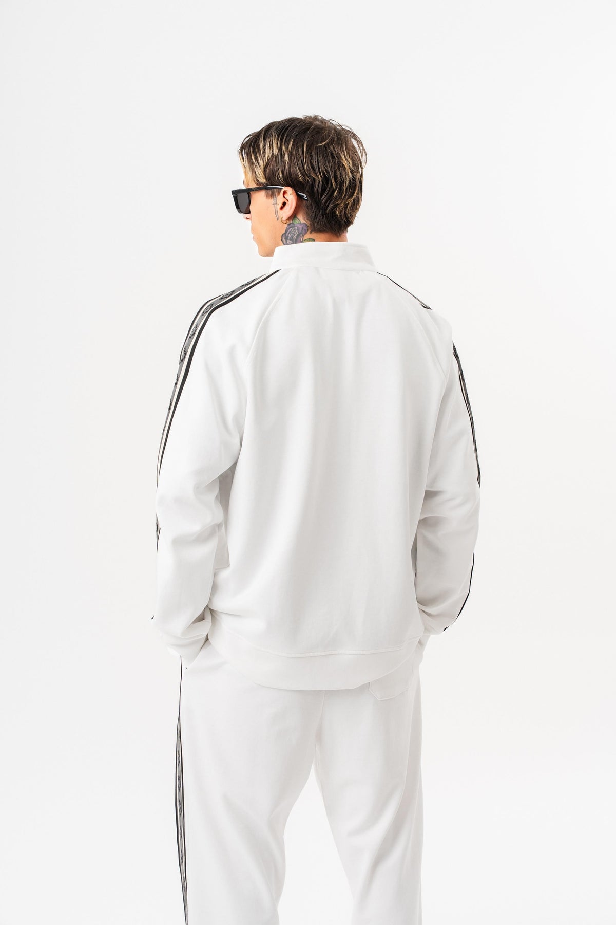 Erkek Şerit Detaylı Dik Yaka Doubleface Zip Oversize Sweatshirt Ekru