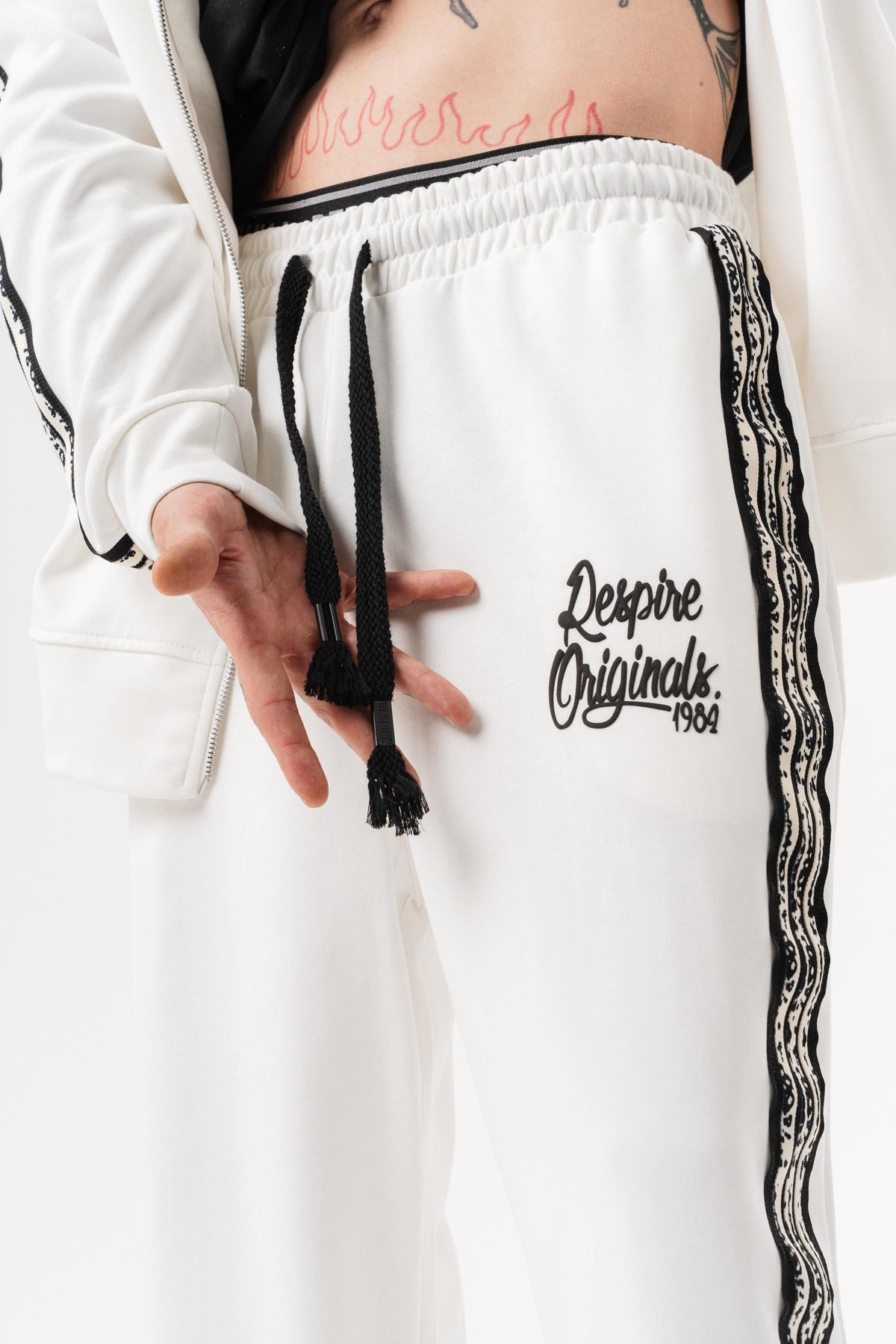 Erkek Splash Şerit Detaylı Doubleface Baggy Eşofman Altı Ekru