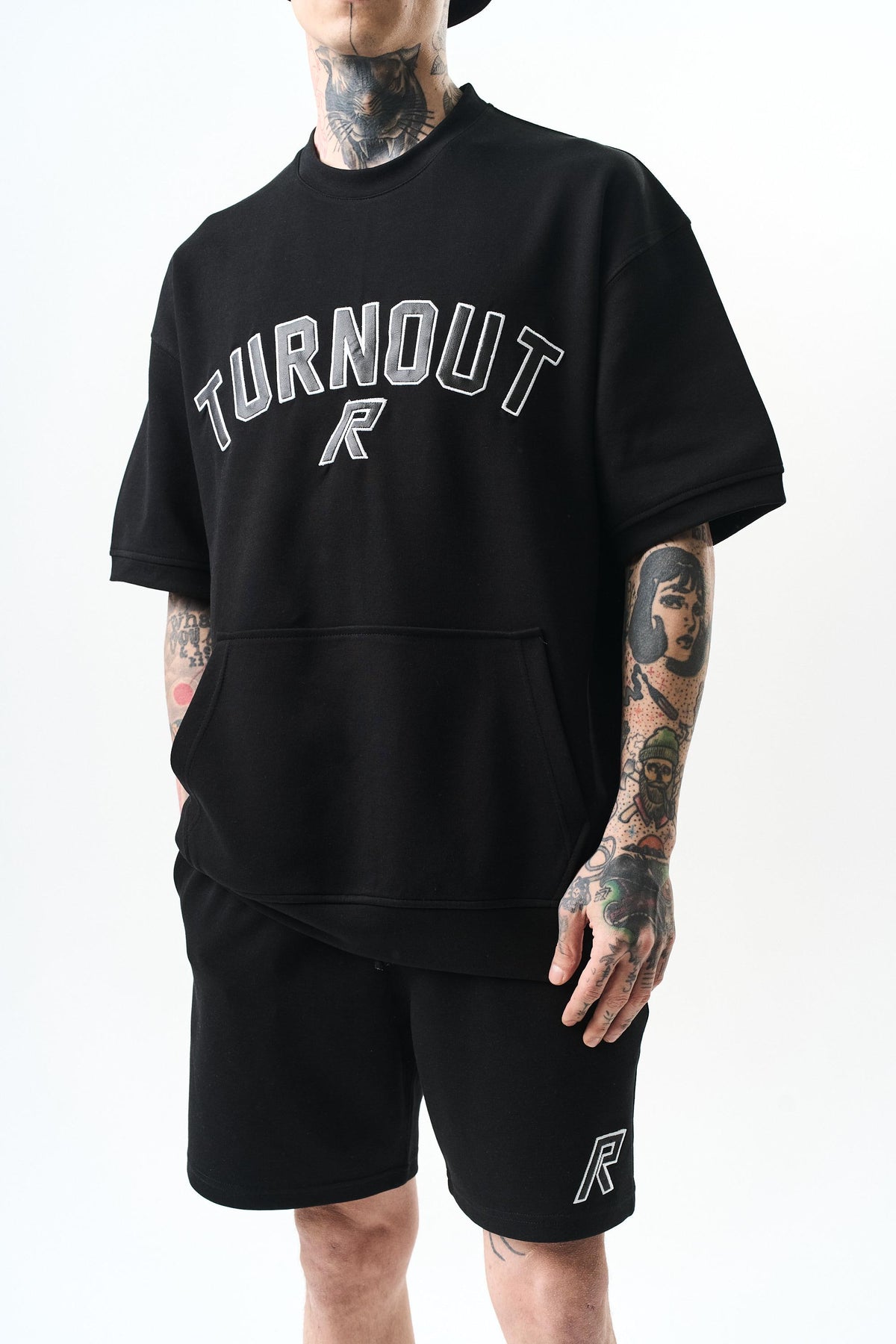 Turnout Nakışlı İNterlok Oversize Şort Takım Siyah