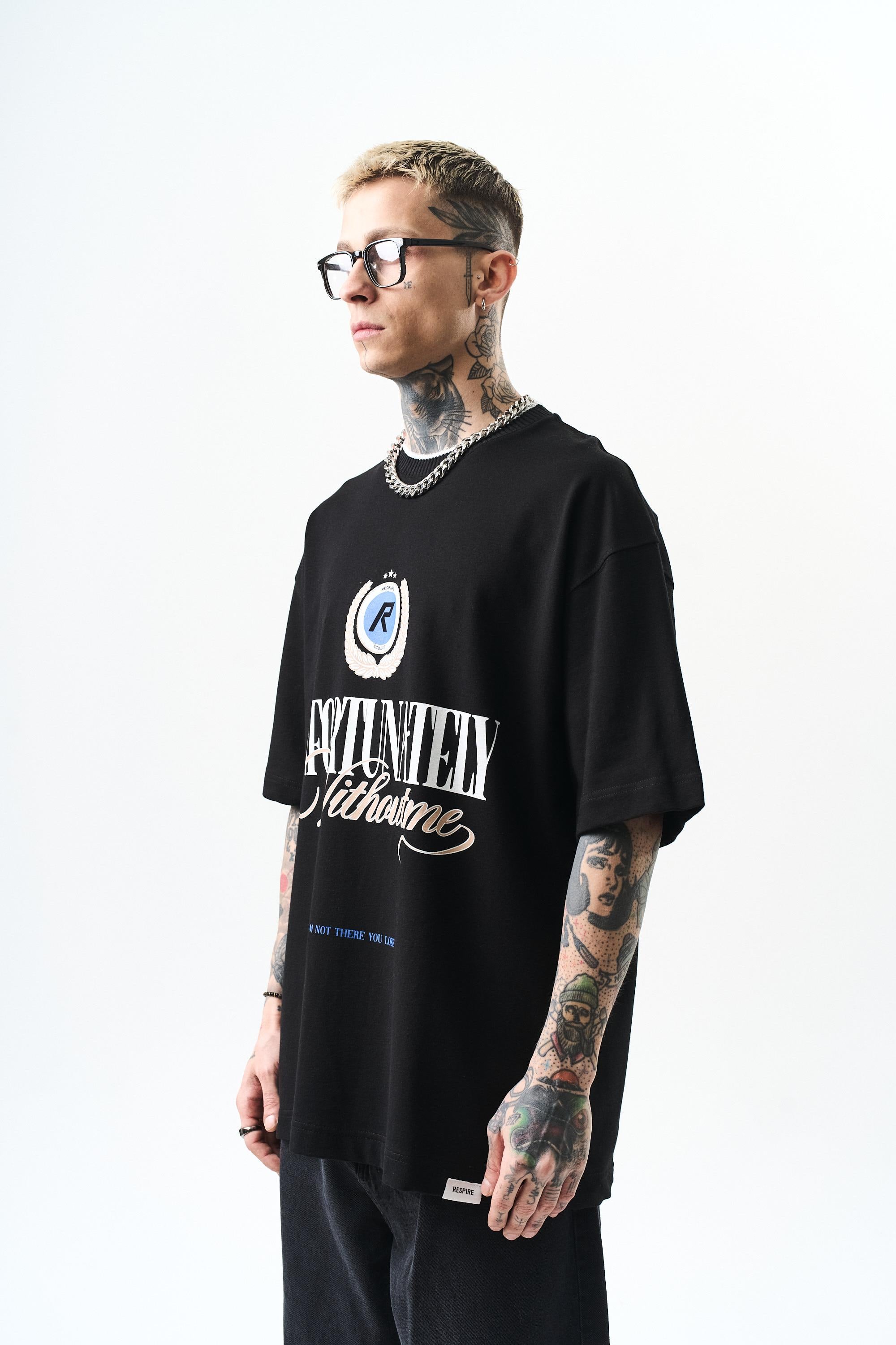 Erkek Unfortunately Baskılı Oversize T-Shirt Siyah