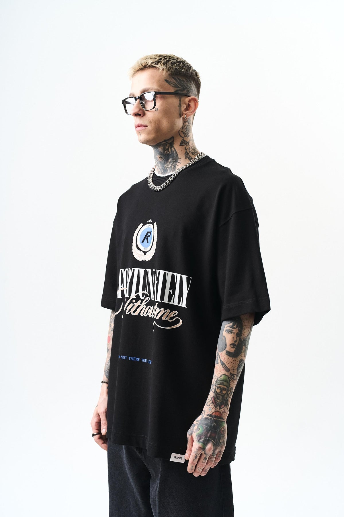 Erkek Unfortunately Baskılı Oversize T-Shirt Siyah
