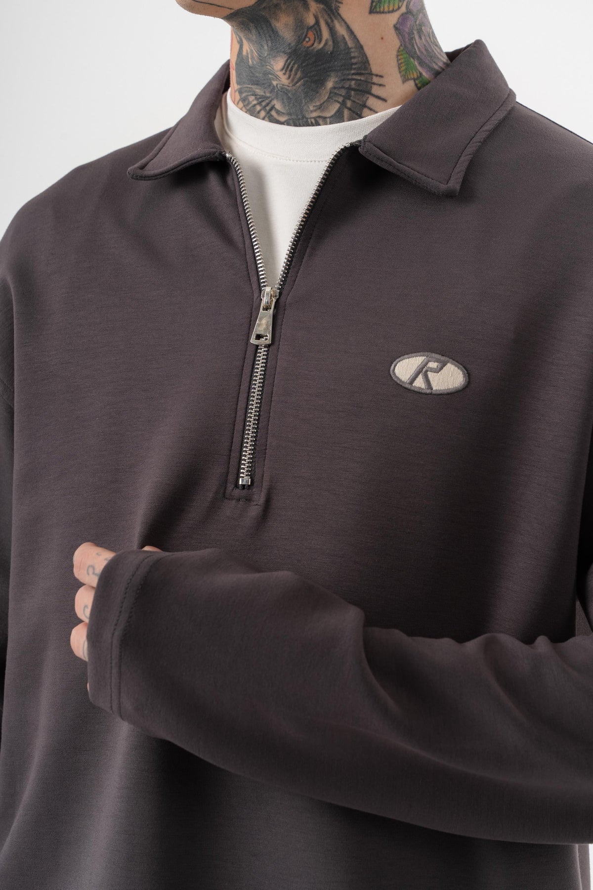 Erkek Yarım Fermuarlı Modal Sweatshirt Füme