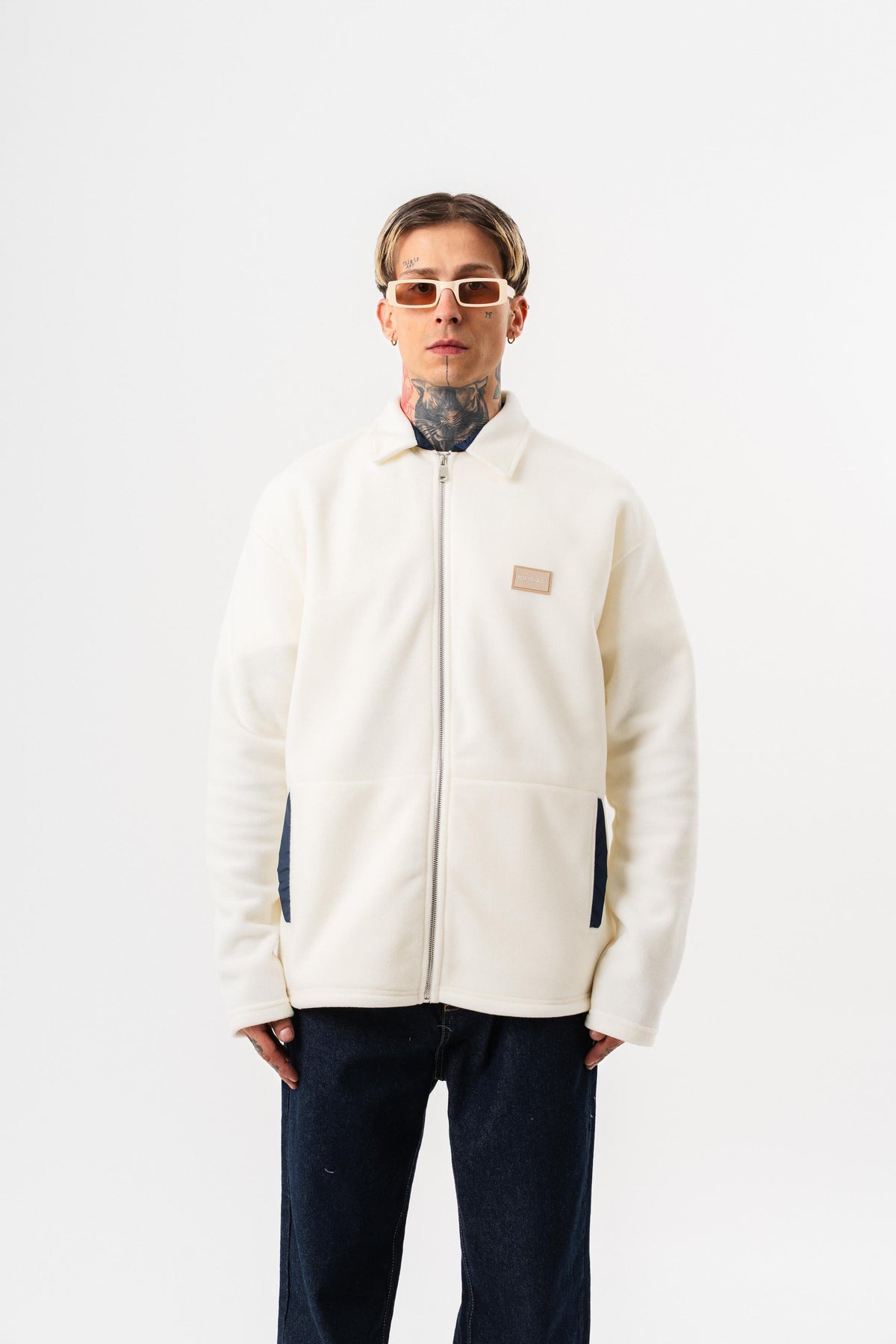 Erkek Zip Oversize Polar Ceket Ekru