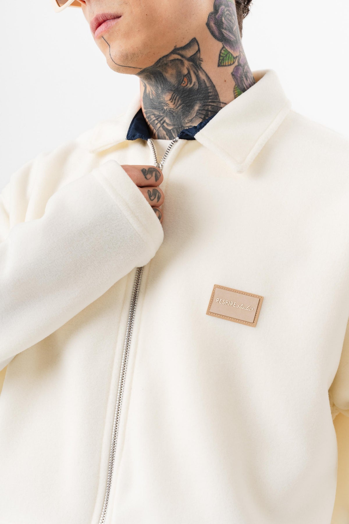 Erkek Zip Oversize Polar Ceket Ekru