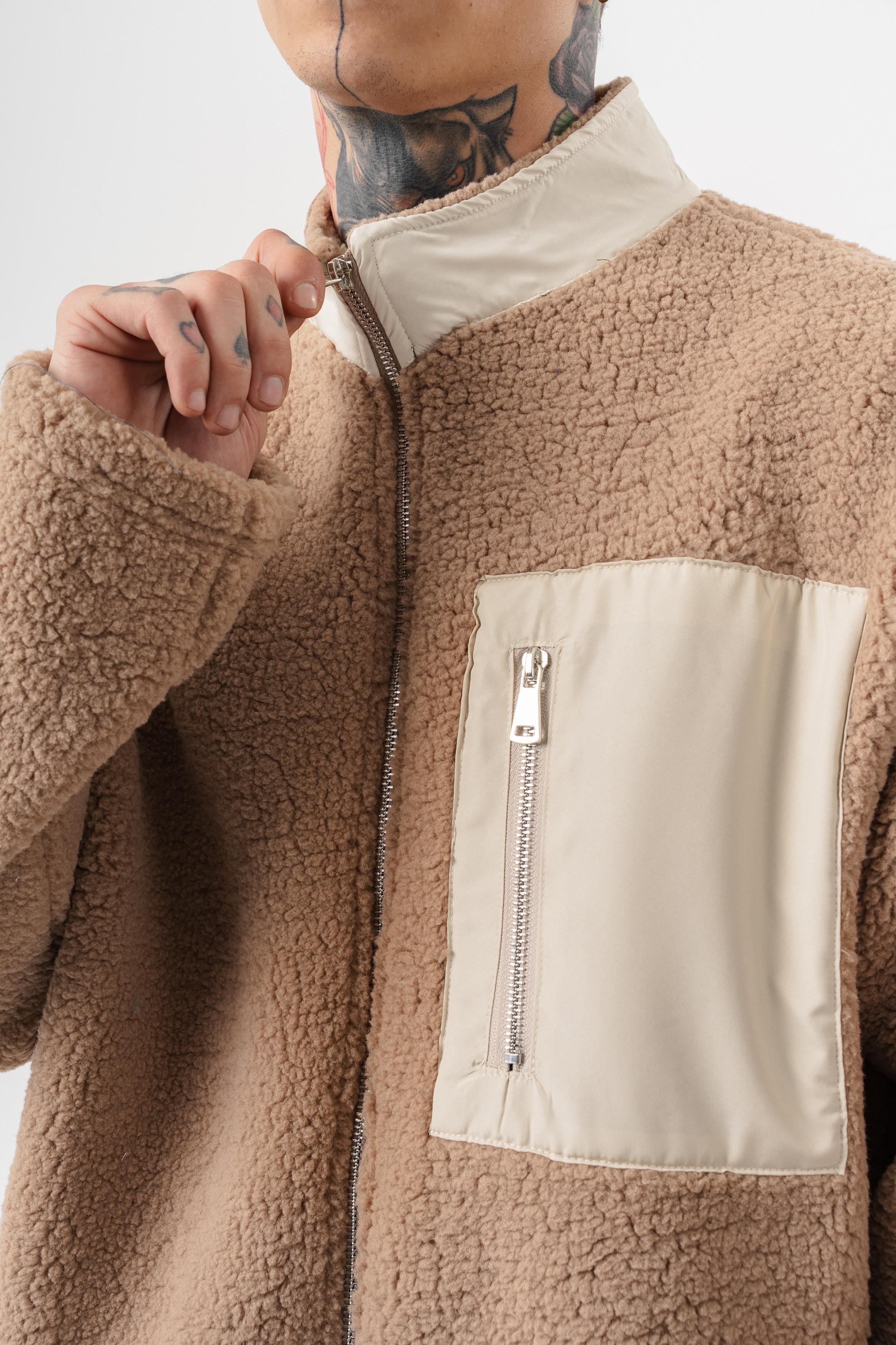 Erkek Zip Oversize Teddy Ceket Kahve
