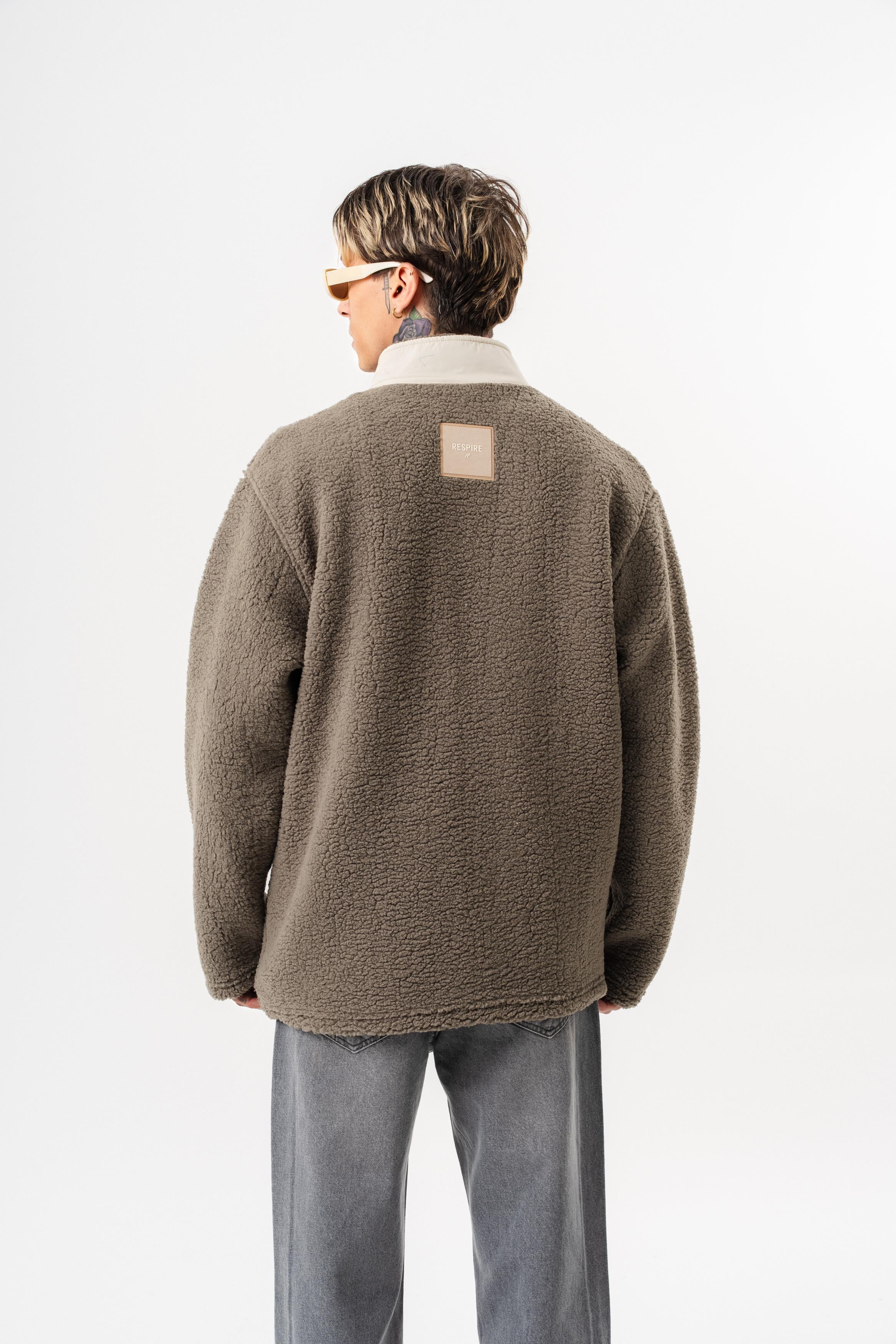 Erkek Zip Oversize Teddy Ceket Koyu Yeşil