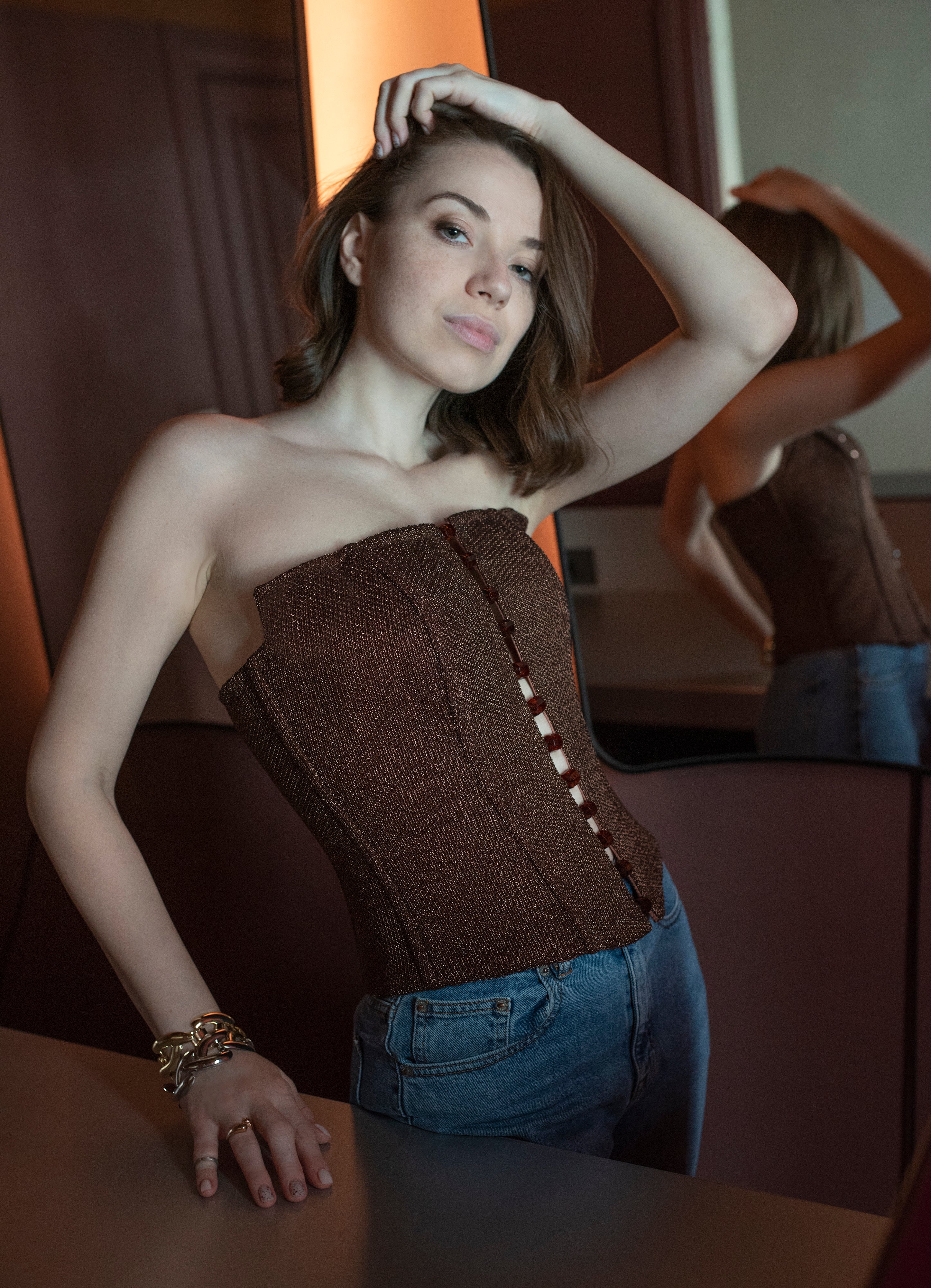 Roccie-Angless Crochet Stretch Mesh Strapless Corset-6-milagron.live