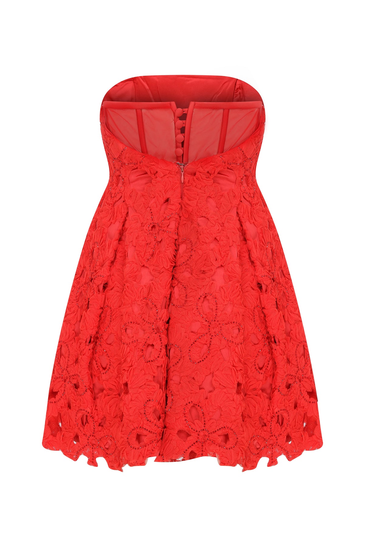 Roccie-Gally Strapless Mini Dress With Crystal Stone Tulle-Elbise-6-milagron.live