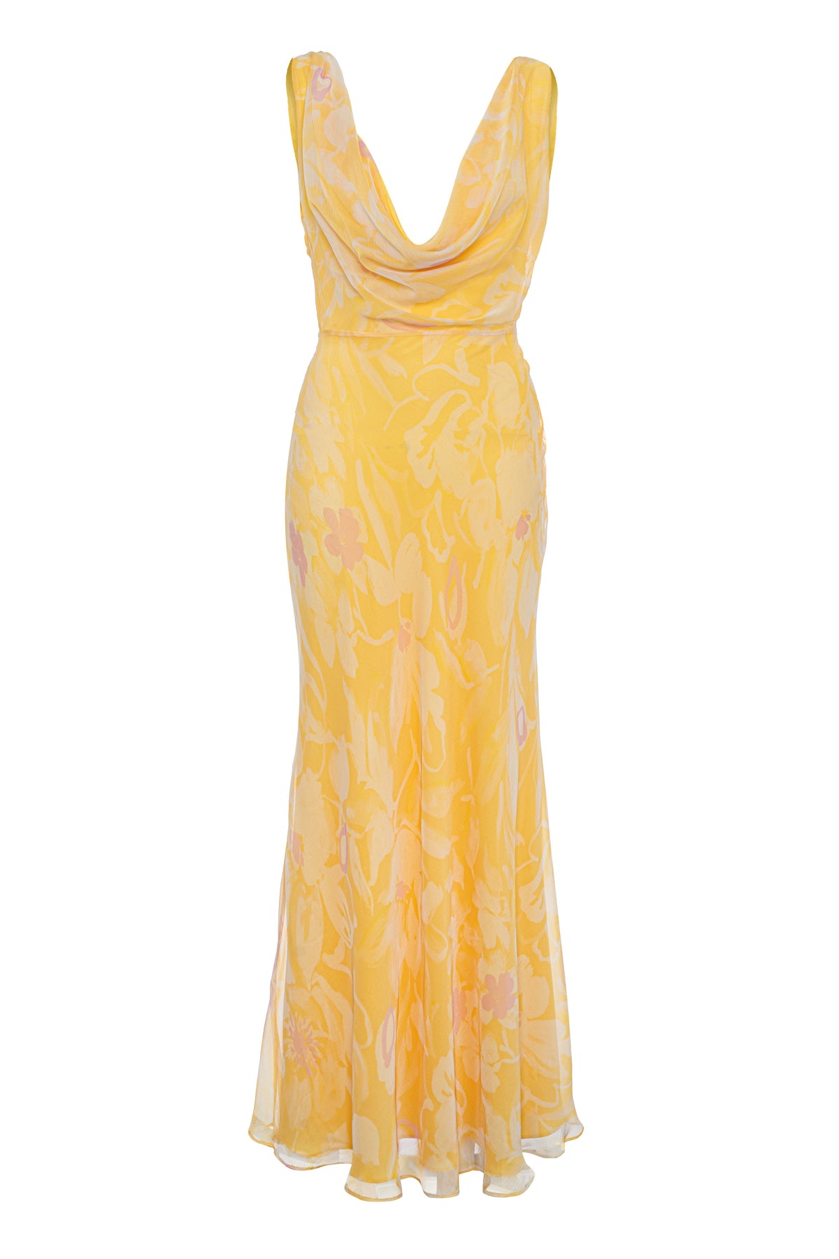 Roccie-Lena Draped Floral Print Chiffon Maxi Dress-Elbise-3-milagron.live