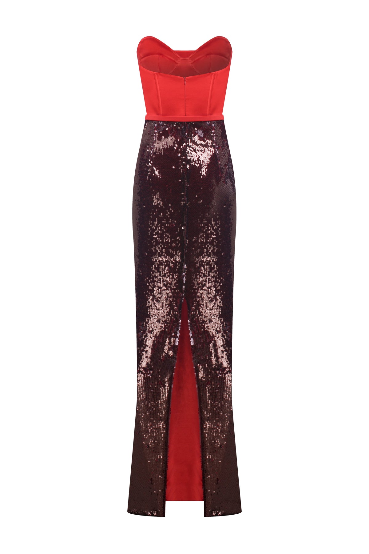 Roccie-Sadie Strapless Long Dress With Draped Satin And Sequin Mix-Elbise-6-milagron.live