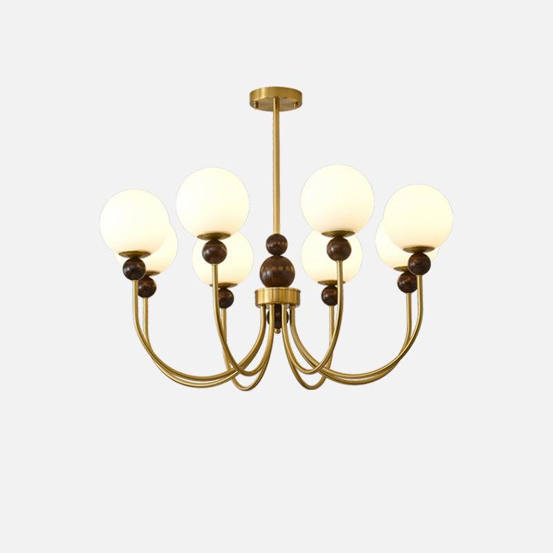 Nostera Camlı Ahşap Avize – 3 / 6 / 8 Camlı Retro Klasik Tasarım, Gold Gövde Ra-Avz- 9186-42-75