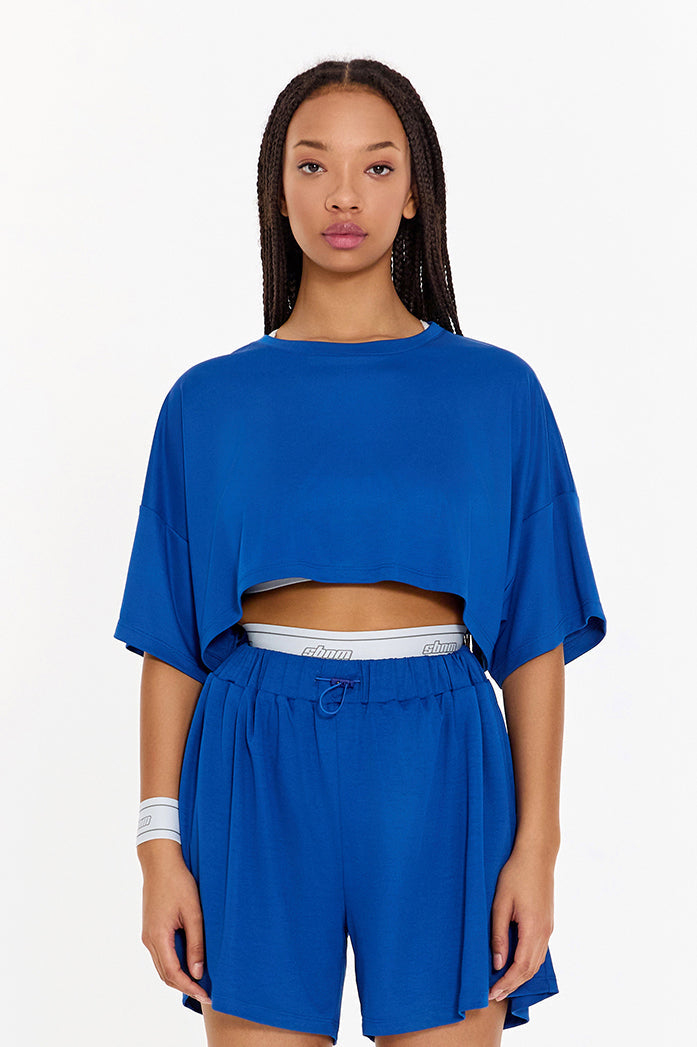 SBNM-Pull On Yoga Tee In Blue-T-Shirts-1-milagron.live