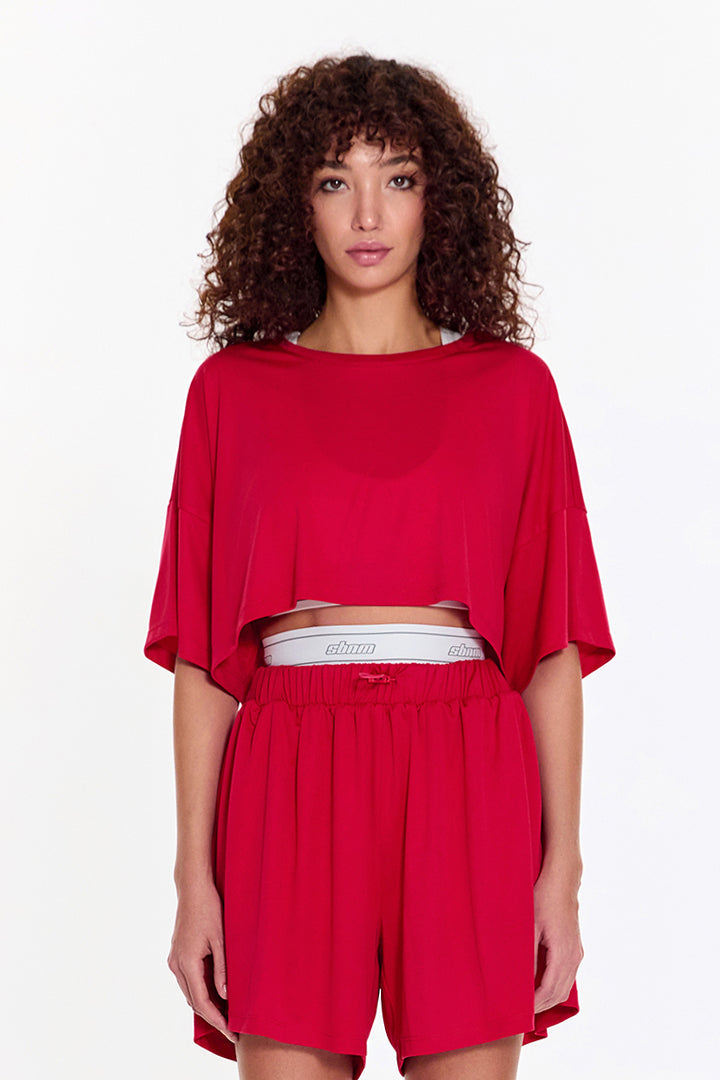 SBNM-Pull On Yoga Tee In Pink-T-Shirts-1-milagron.live
