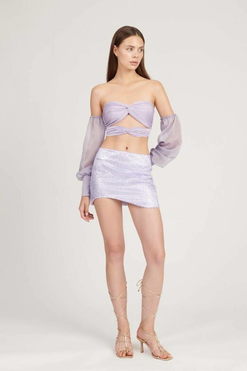 Saléa-Gilded Top With Chiffen Sleeves And Draped Details-Top-2-milagron.live