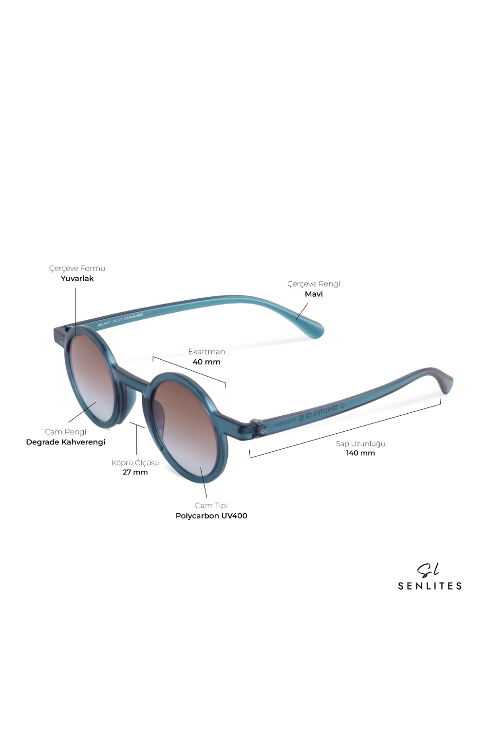 Senlites-Delaney Aquamarine Unisex Mavi Degrade Uv400 Yuvarlak Güneş Gözlüğü-Güneş Gözlüğü-4-milagron.live